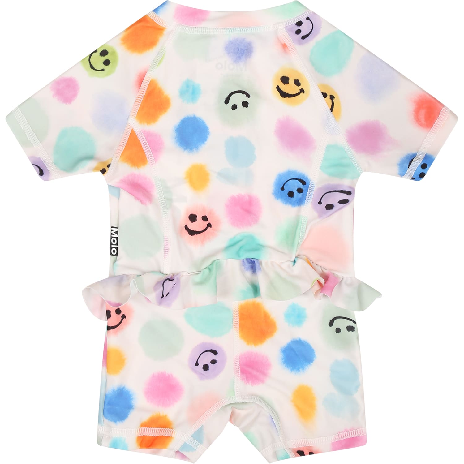 Shop Molo White Swimsuit For Babykids With Polka Dots And Smile In Multicolor