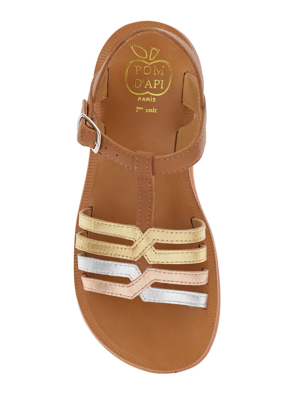 Pom D'api Plagette New Salome Brown Open Toe Sandals With Band Details In Leather Girl In Brown