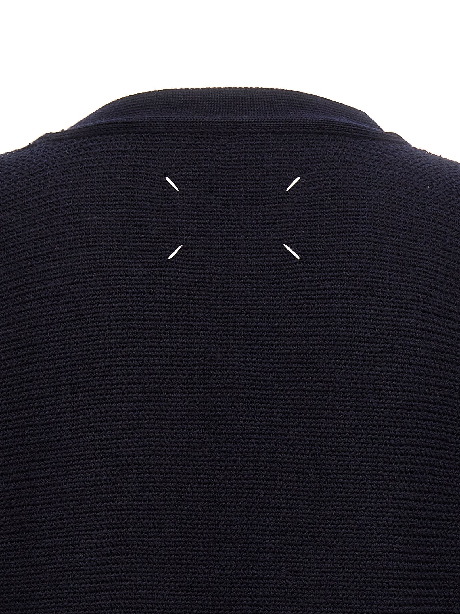 Shop Maison Margiela Cardigan With Used Effect Inserts In Blue