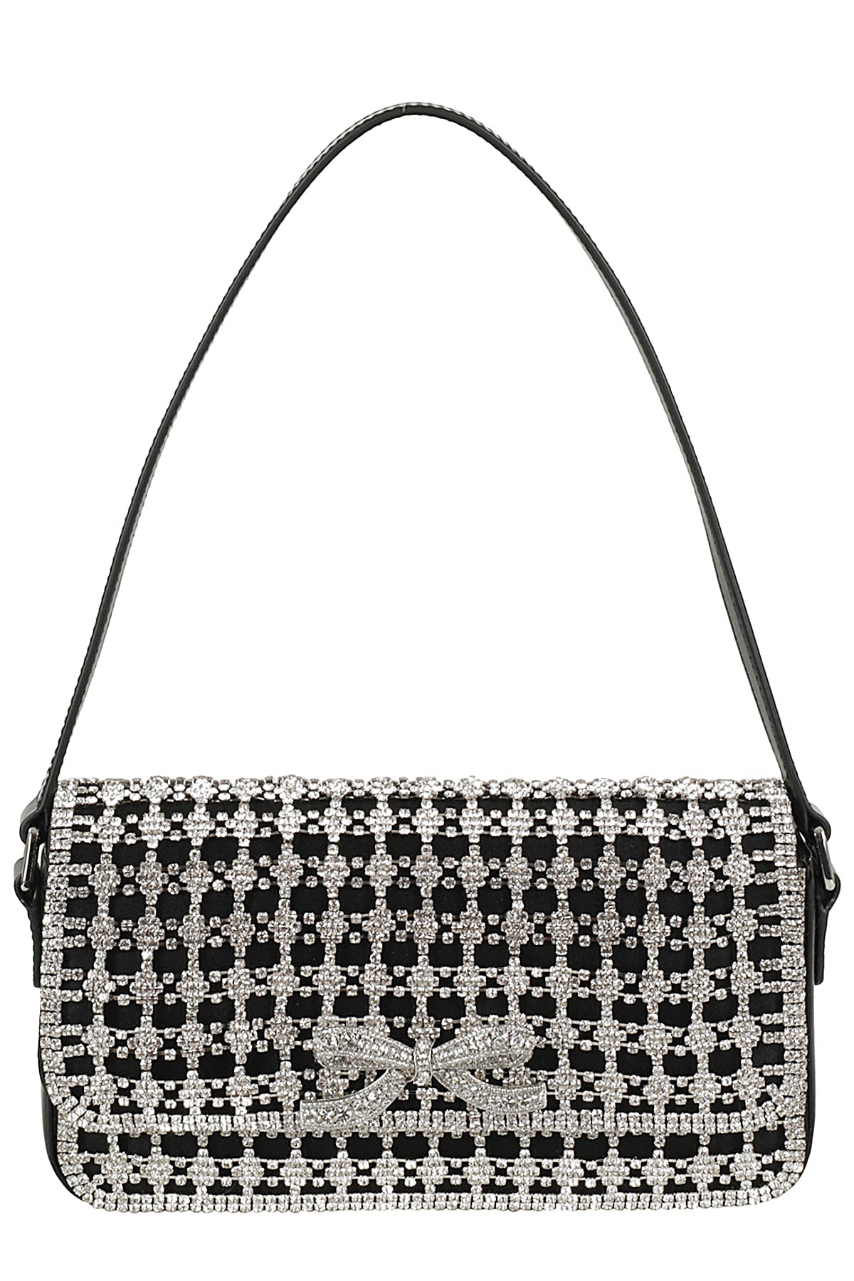 Shop Self-portrait Crystal Baguette Bag In Black