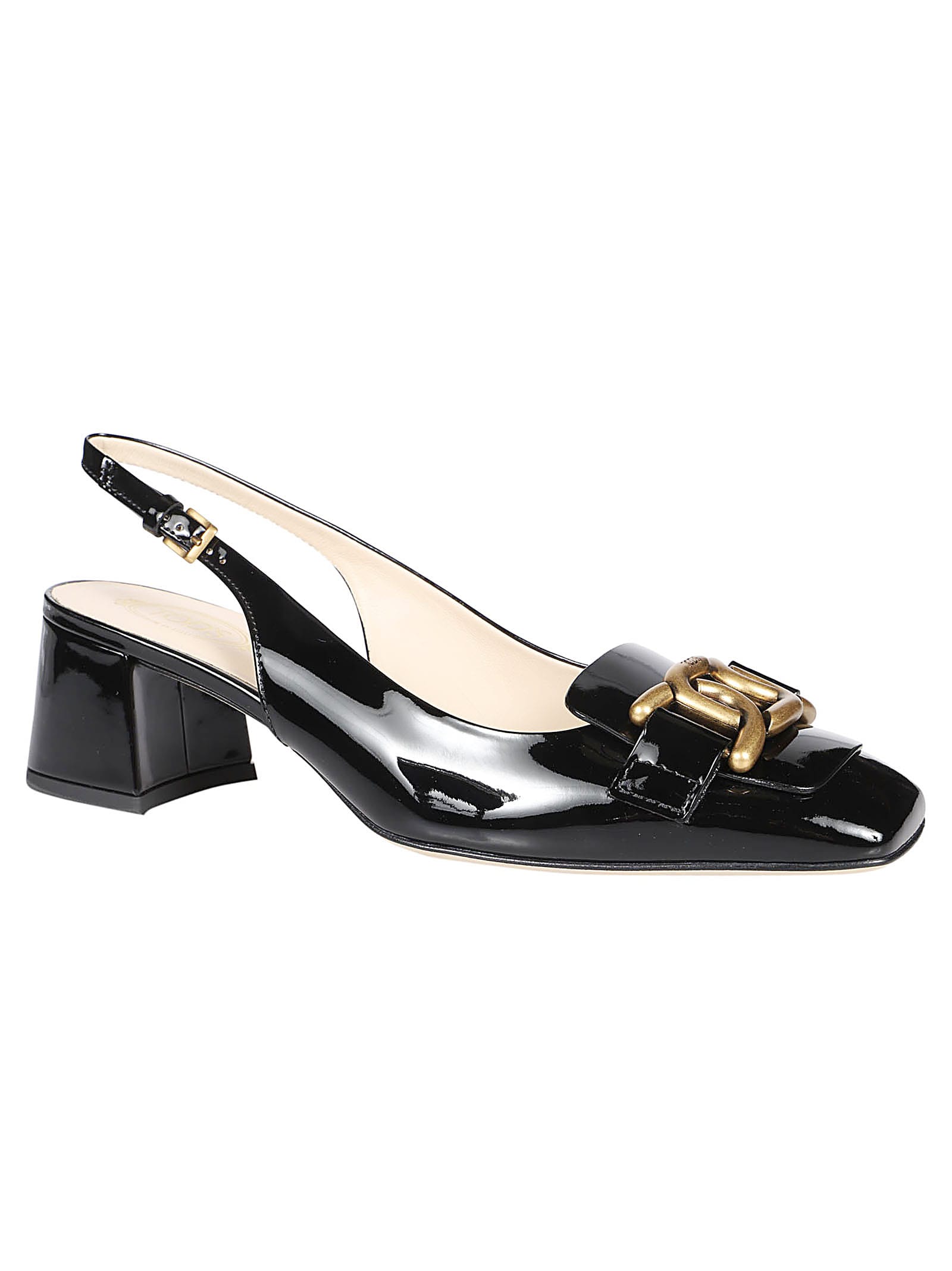 Shop Tod's 96k Chain Slingback Sandals In Nero