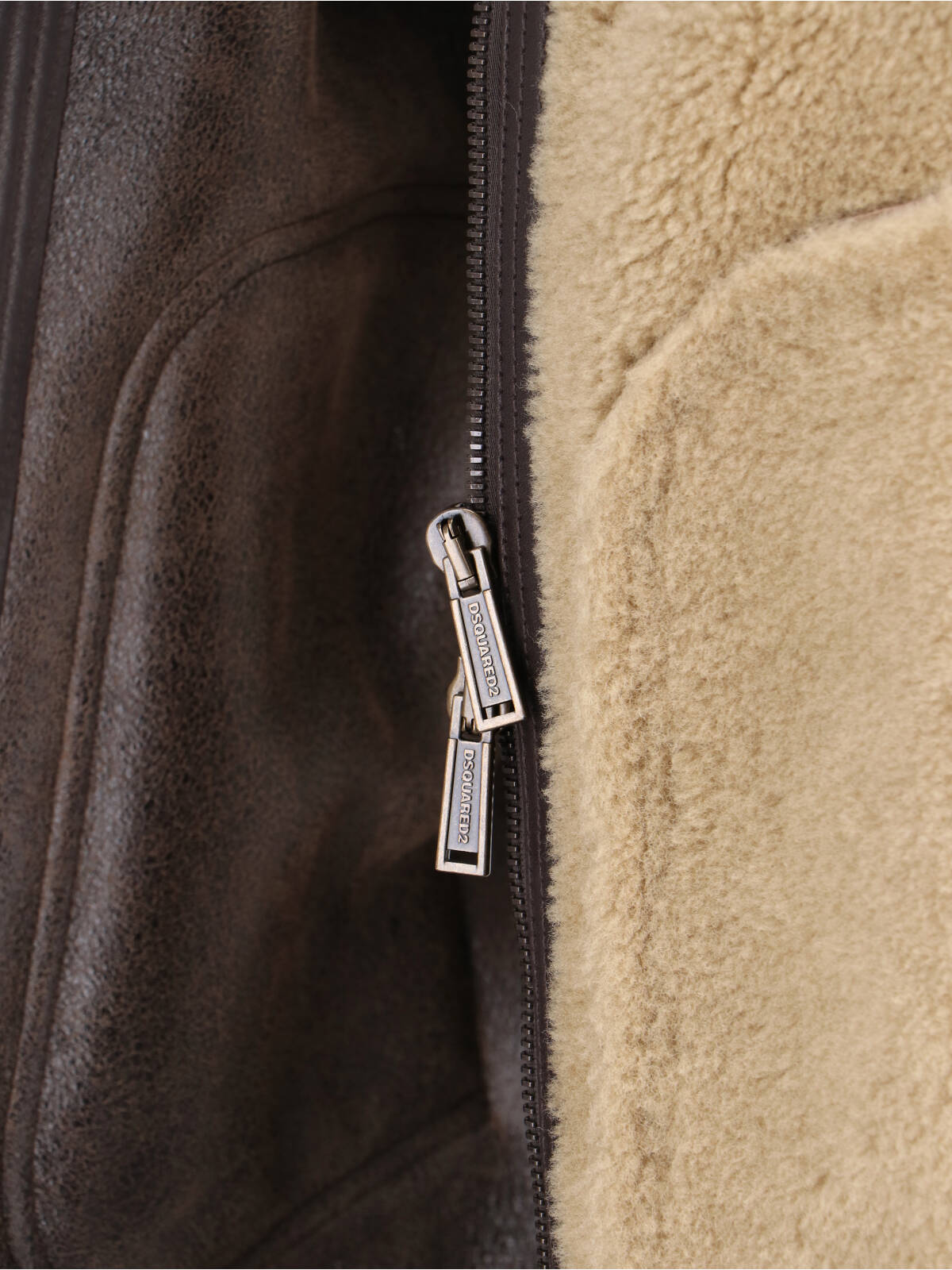 Dsquared2 Beige Shearling Jacket With High Collar In Brown