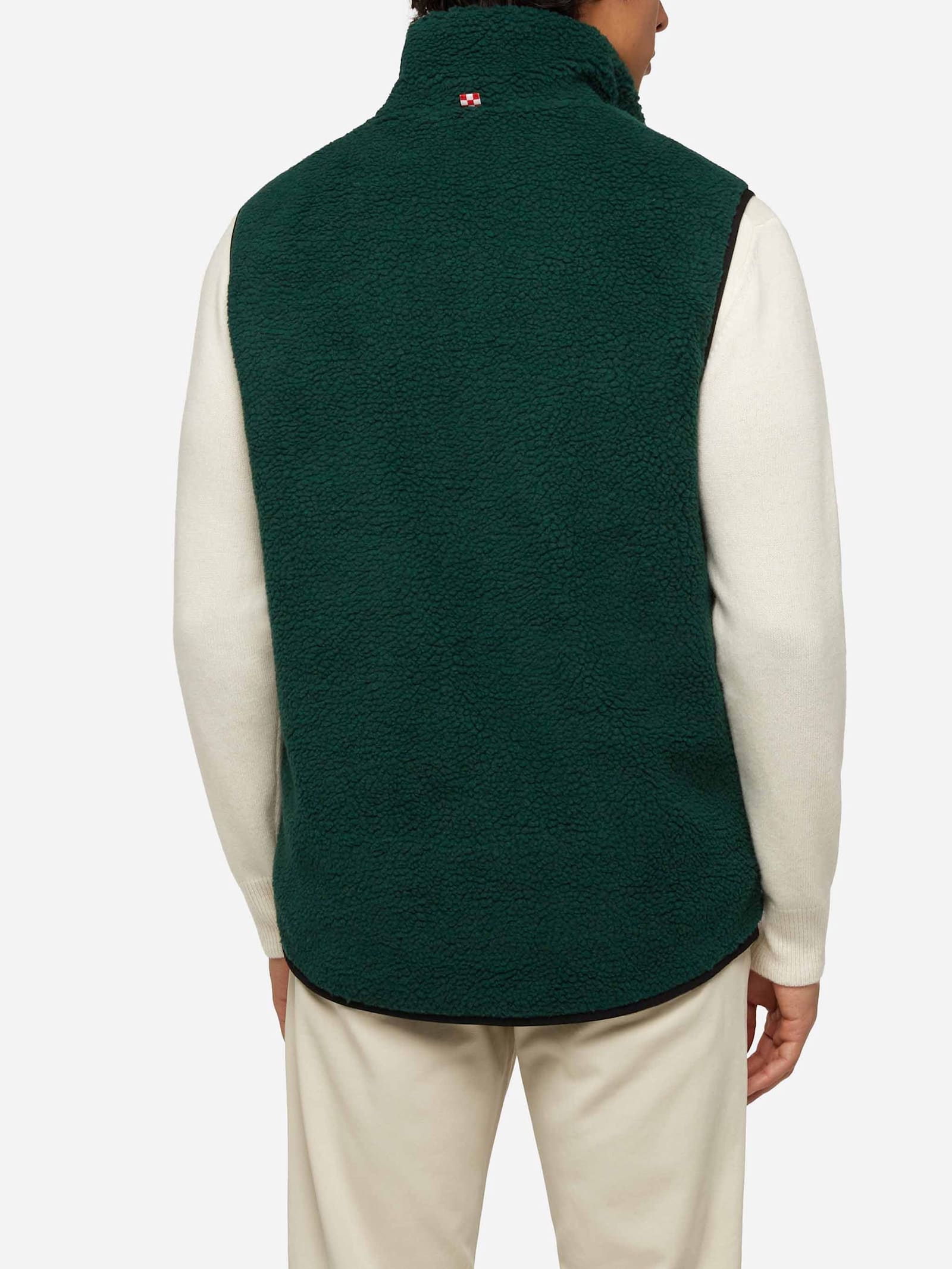 Mc2 Saint Barth Man Teddy Vest Wanaka With Pied De Poul Print In Green