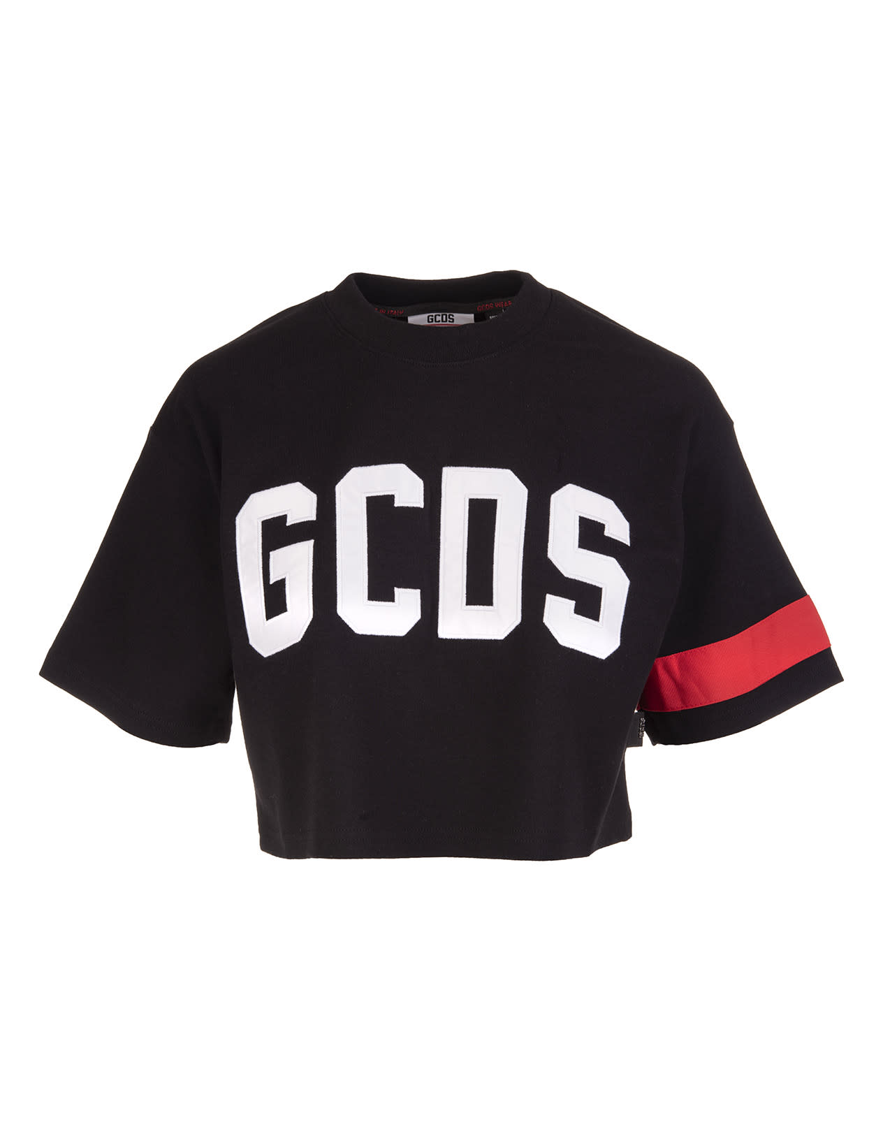 GCDS Woman Black Cropped T-shirt With White Logo