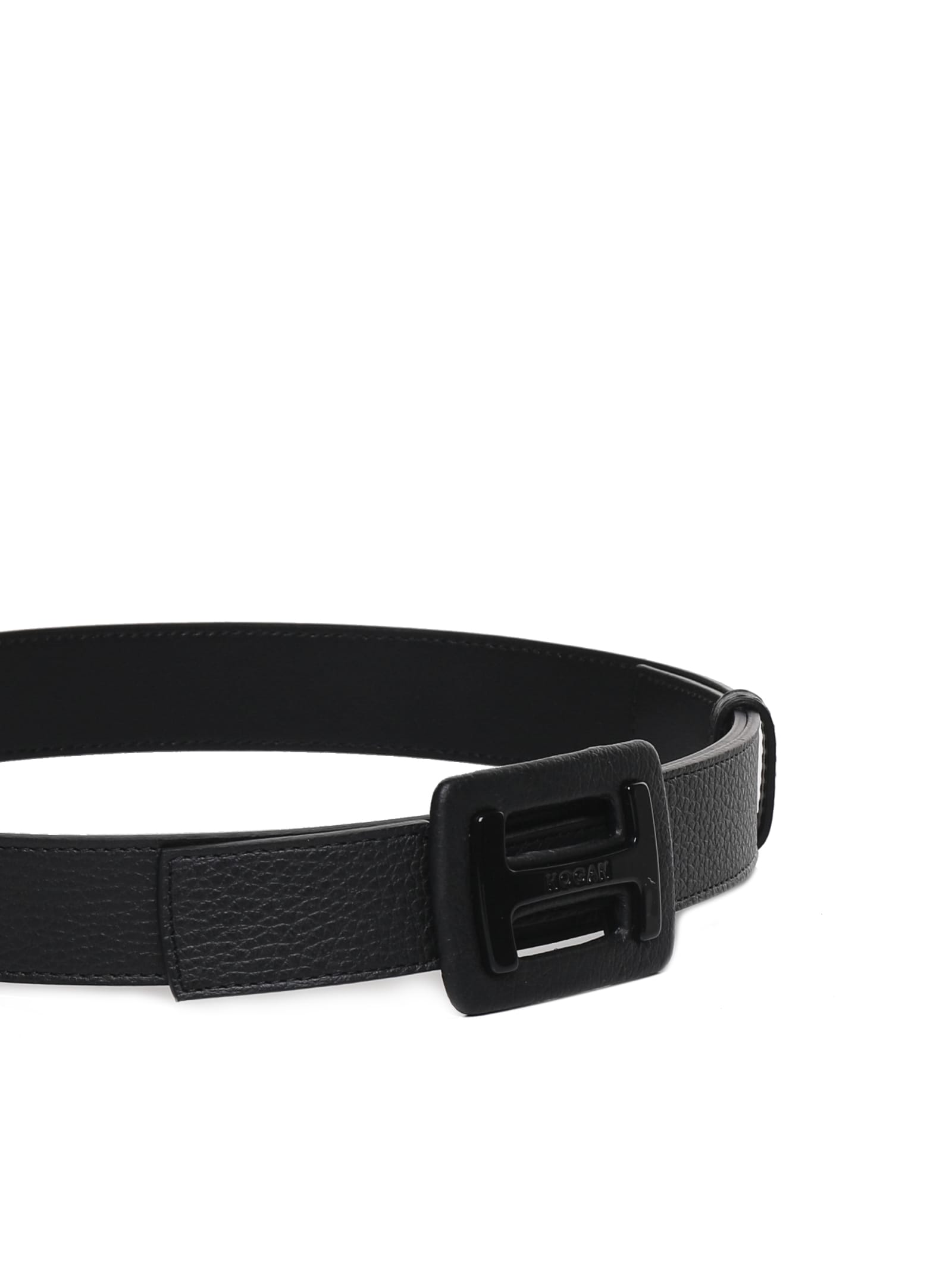 Shop Hogan Leather Belt With Rectangular Buckle In Black