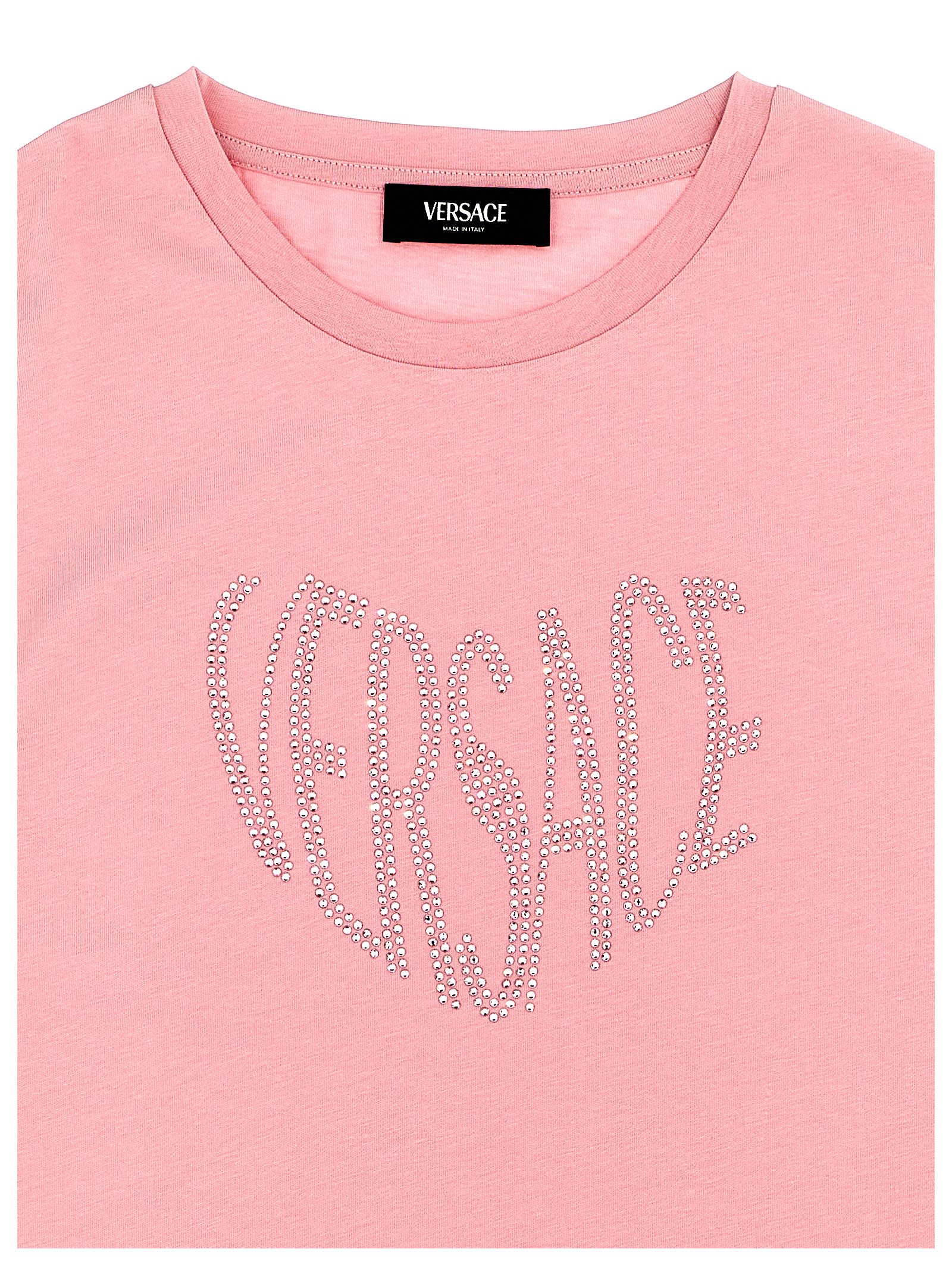 Shop Versace Rhinestone Logo T-shirt In Rosa
