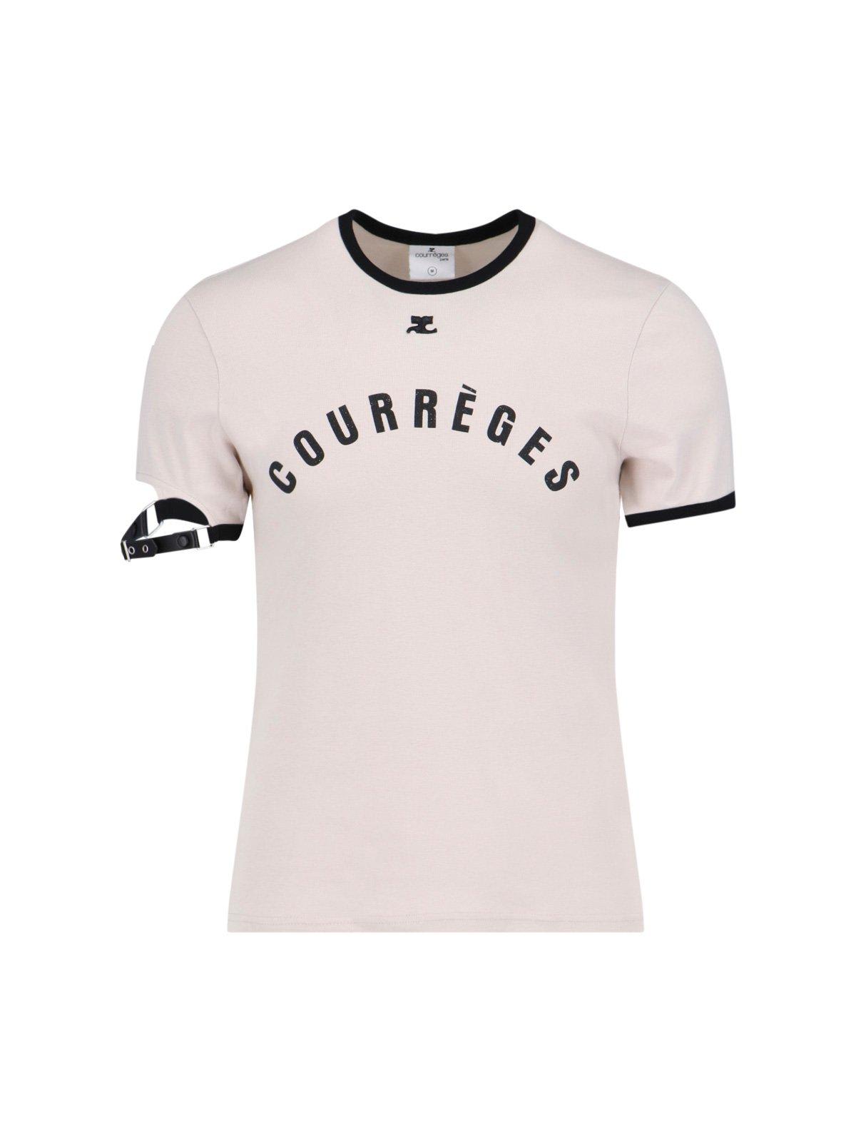 Shop Courrèges Buckle Contrast Printed T-shirt In Beige