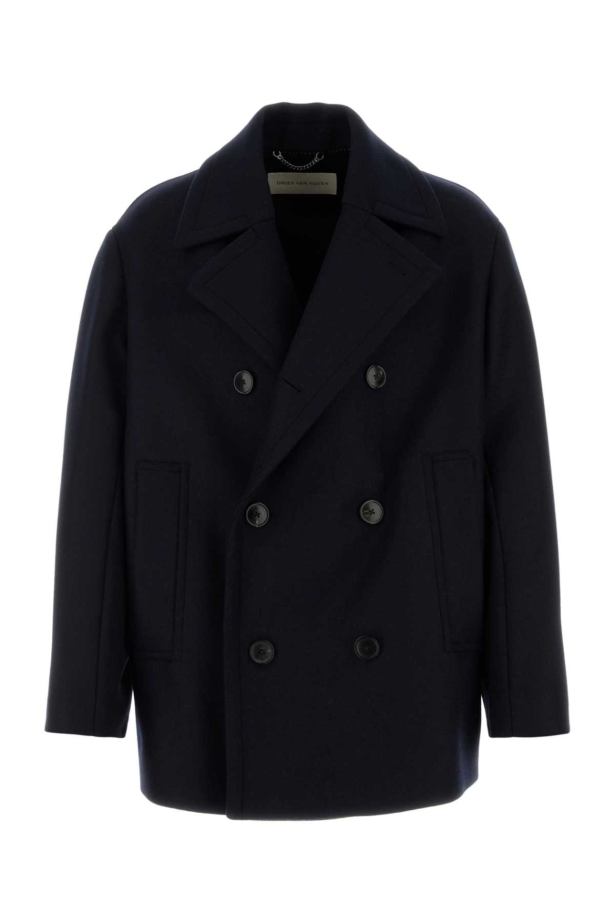 Shop Dries Van Noten Midnight Blue Wool Blend Razel Coat In Navy