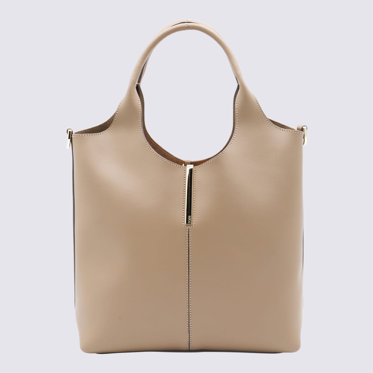 Light Beige Leather Top Handle Bag