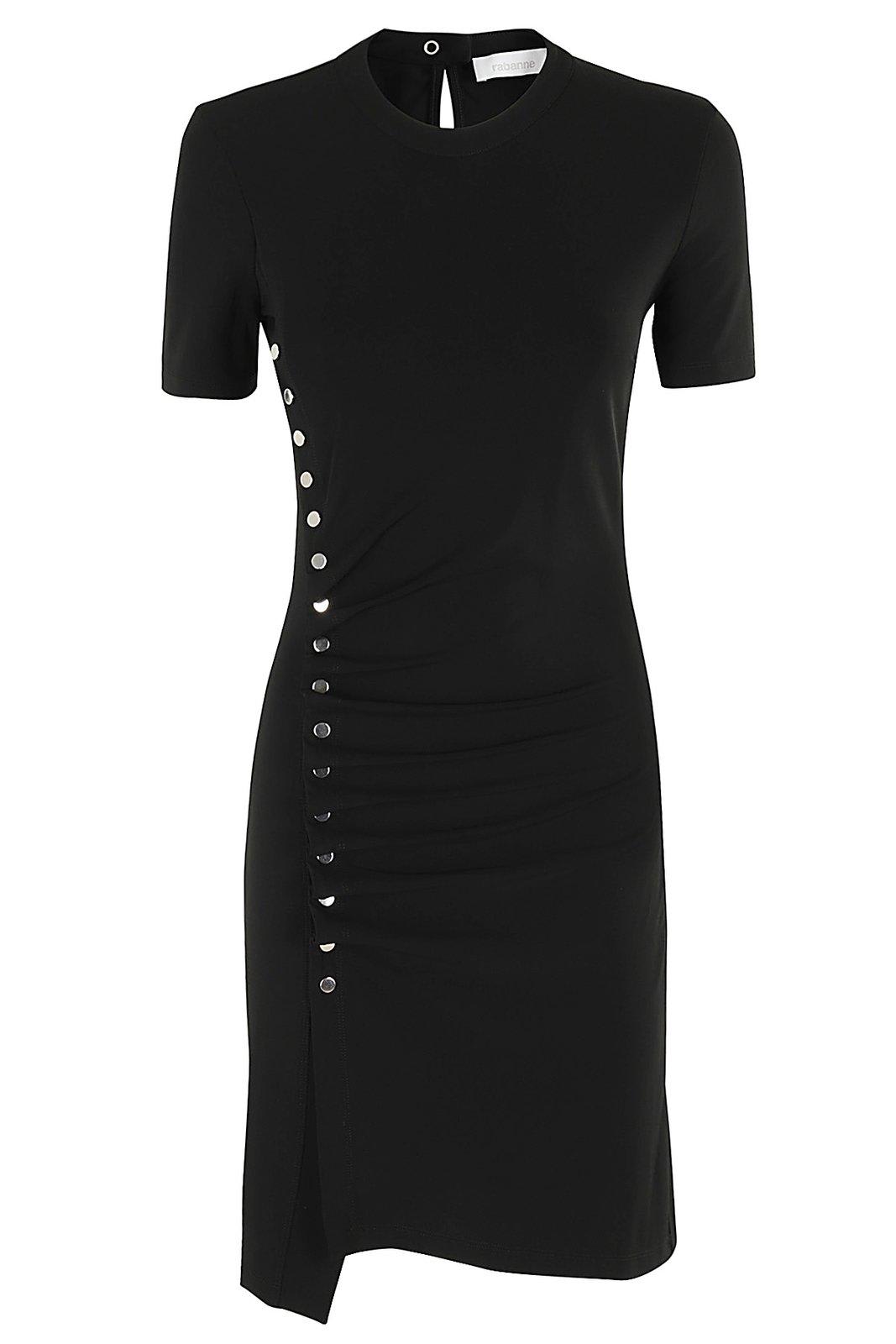 Shop Rabanne Embellished Asymmetric Draped Dress In Nero