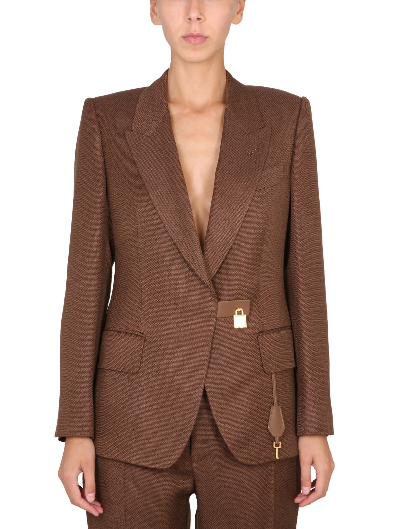 Tom Ford Padlock Single-breasted Blazer In Marrone