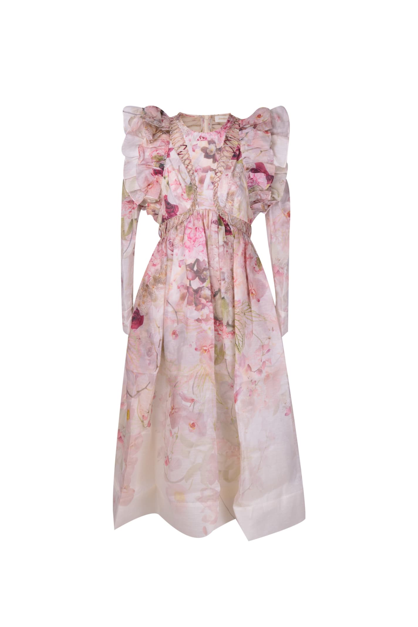 Zimmermann Silk Linen Organza Midi Dress In Rose