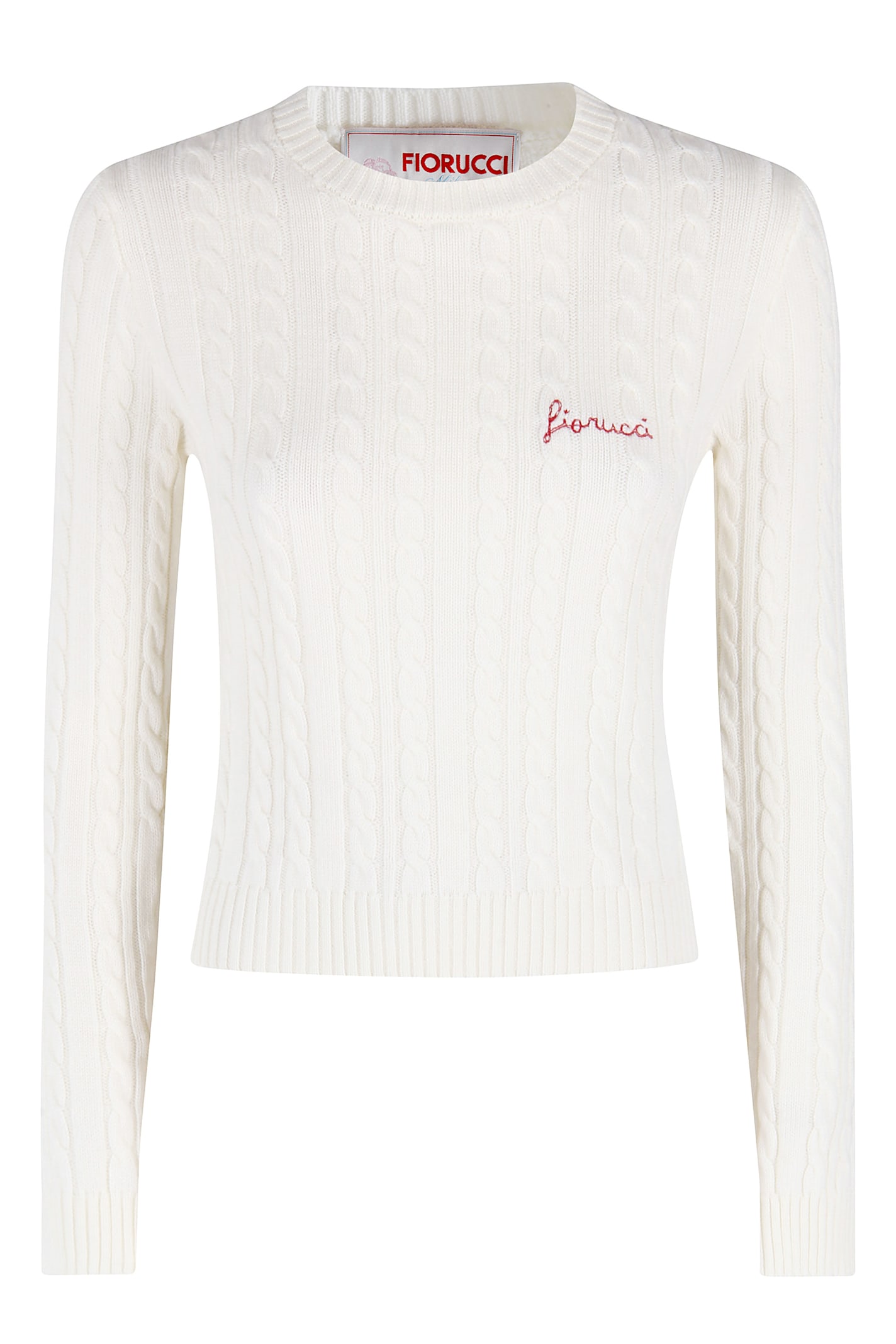 Fiorucci Merino Cableknit Red Logo Cropped Sweater In White