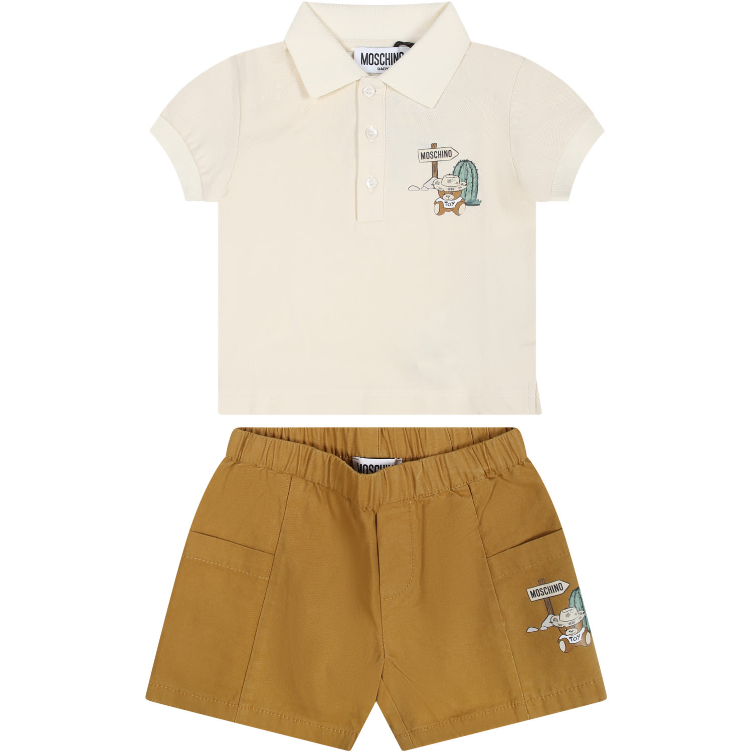 MOSCHINO MULTICOLOR SET FOR BOY WITH TEDDY BEAR PRINT AND LOGO
