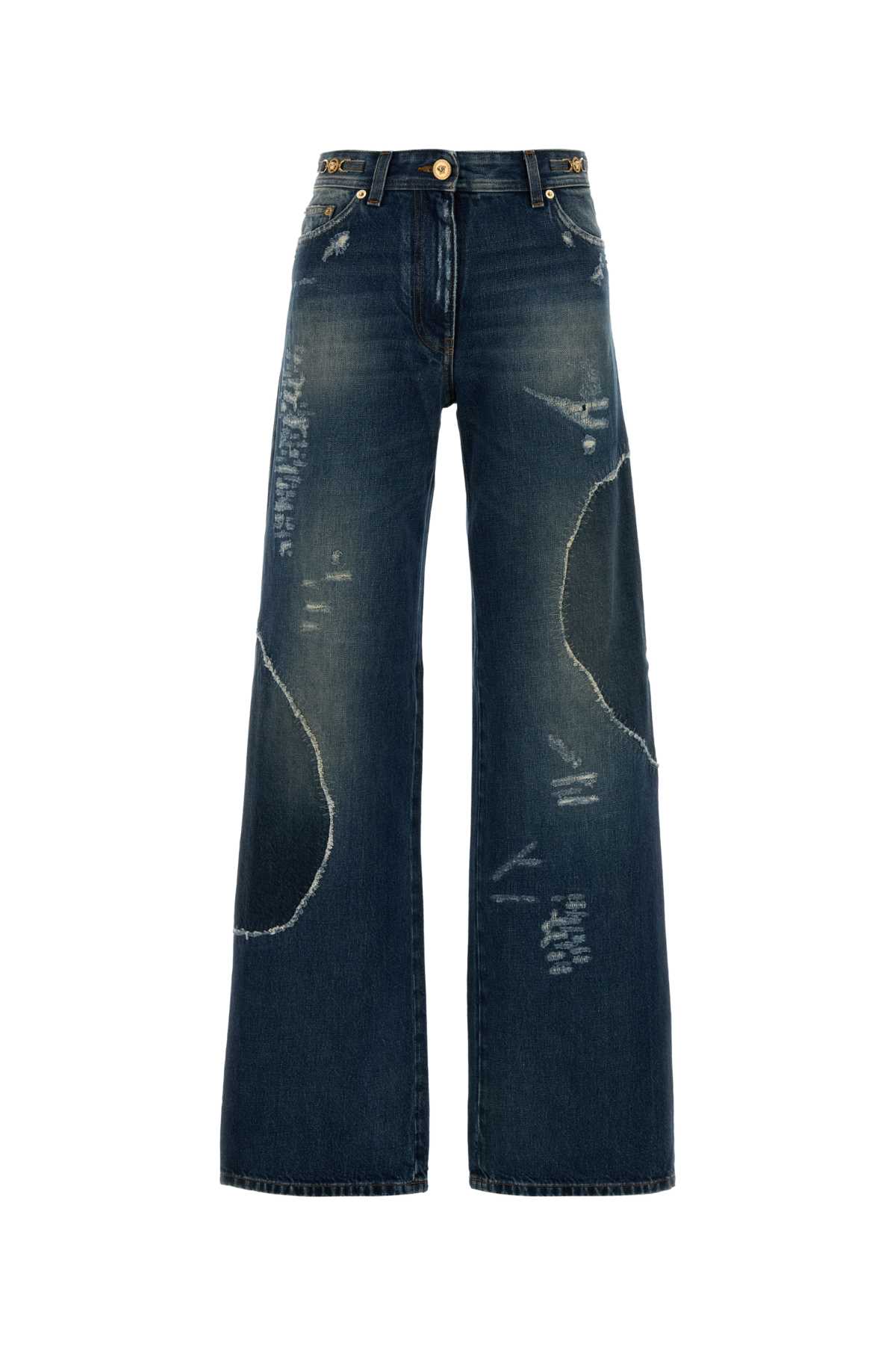 Versace Wide-leg Denim Trousers Featuring Pockets In Blue