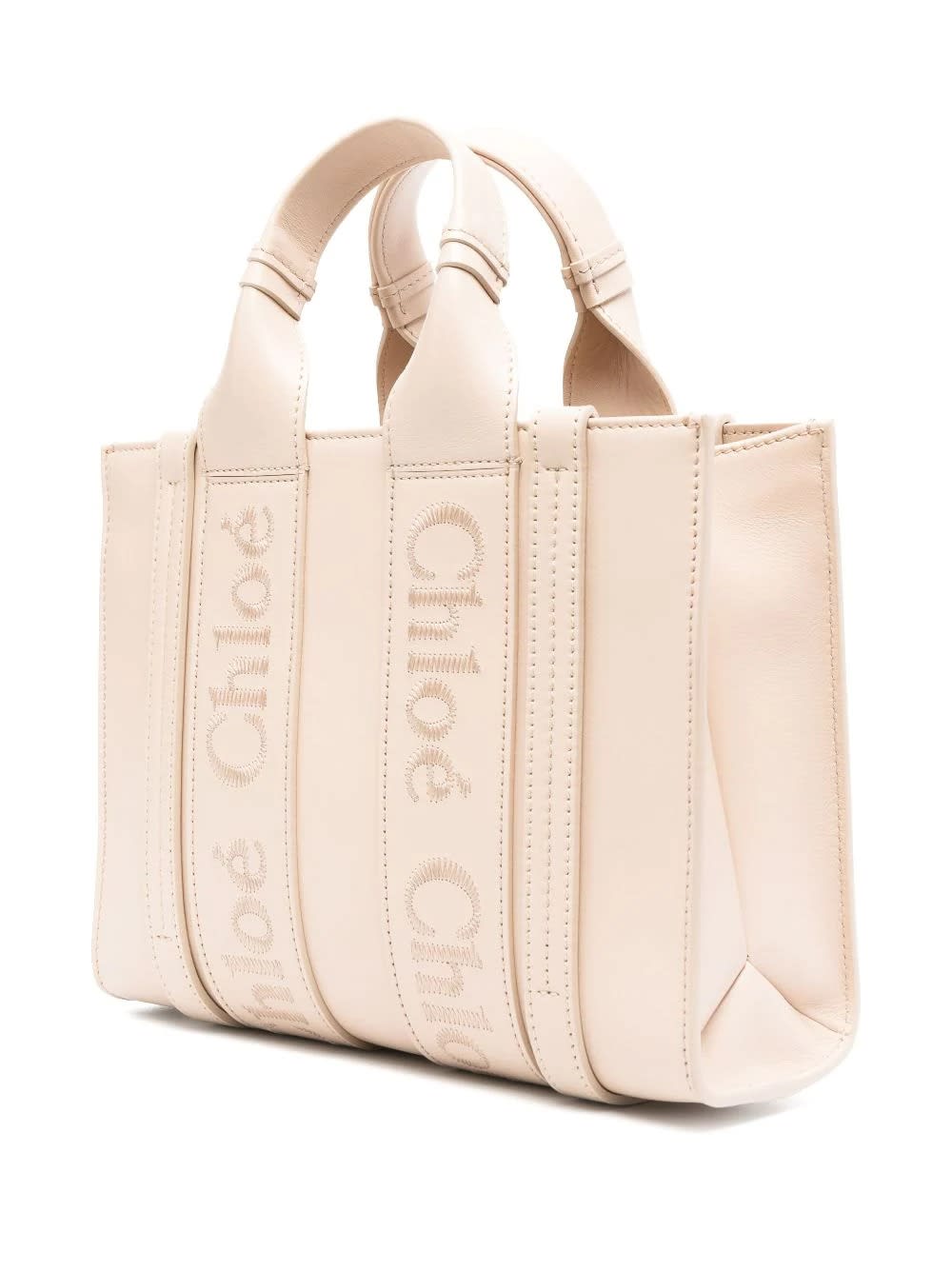 Shop Chloé Woody Small Shopping Bag In Cement Pink Leather