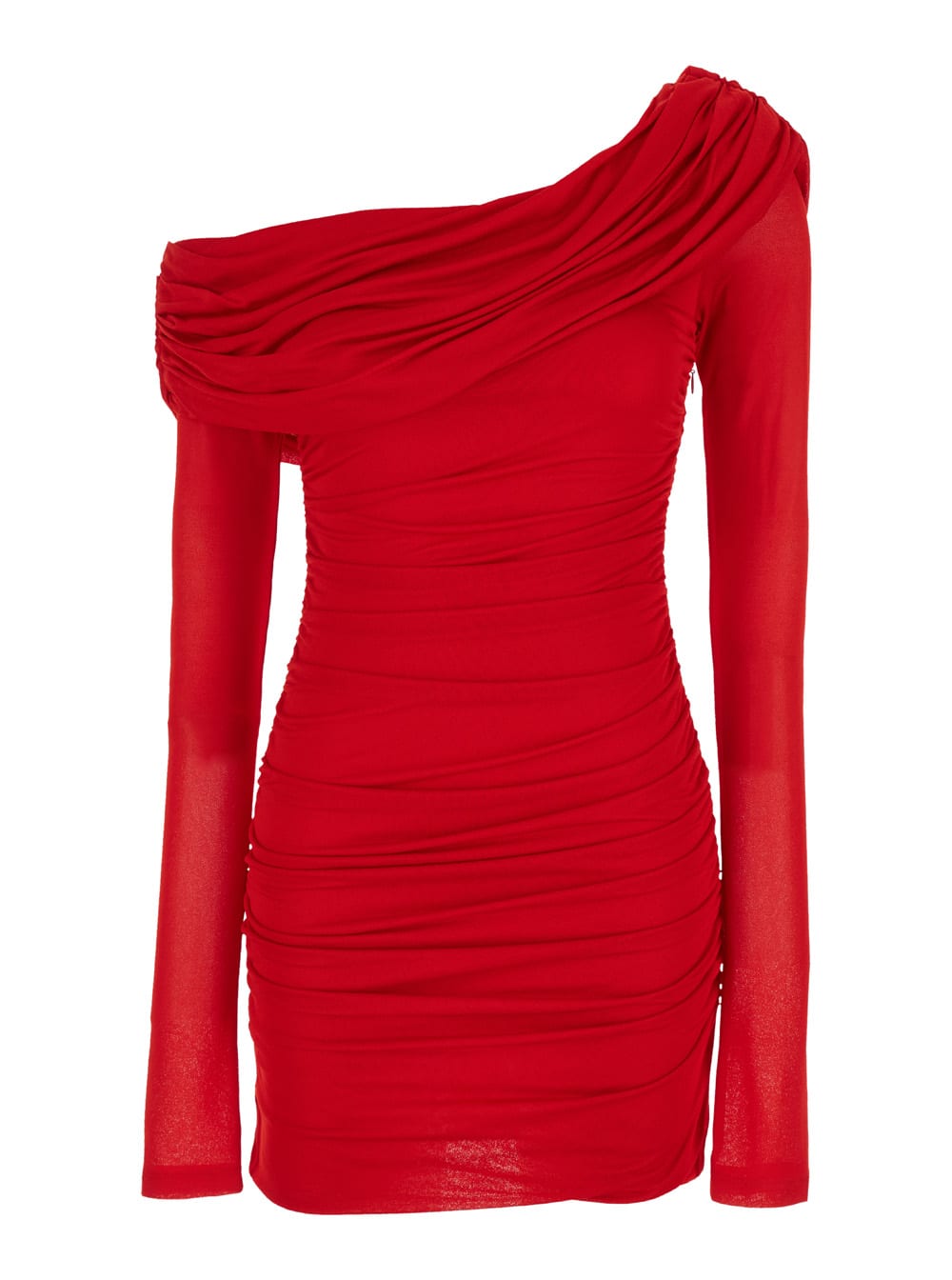 BLUMARINE RED ONE-SHOULDER SHORT DRESS WITH RUFFLES IN VISCOSE WOMAN