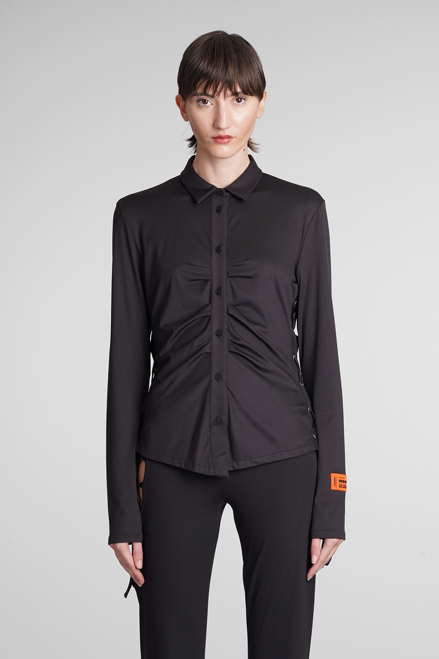 Heron Preston Lace-up Ruched Shirt In Black