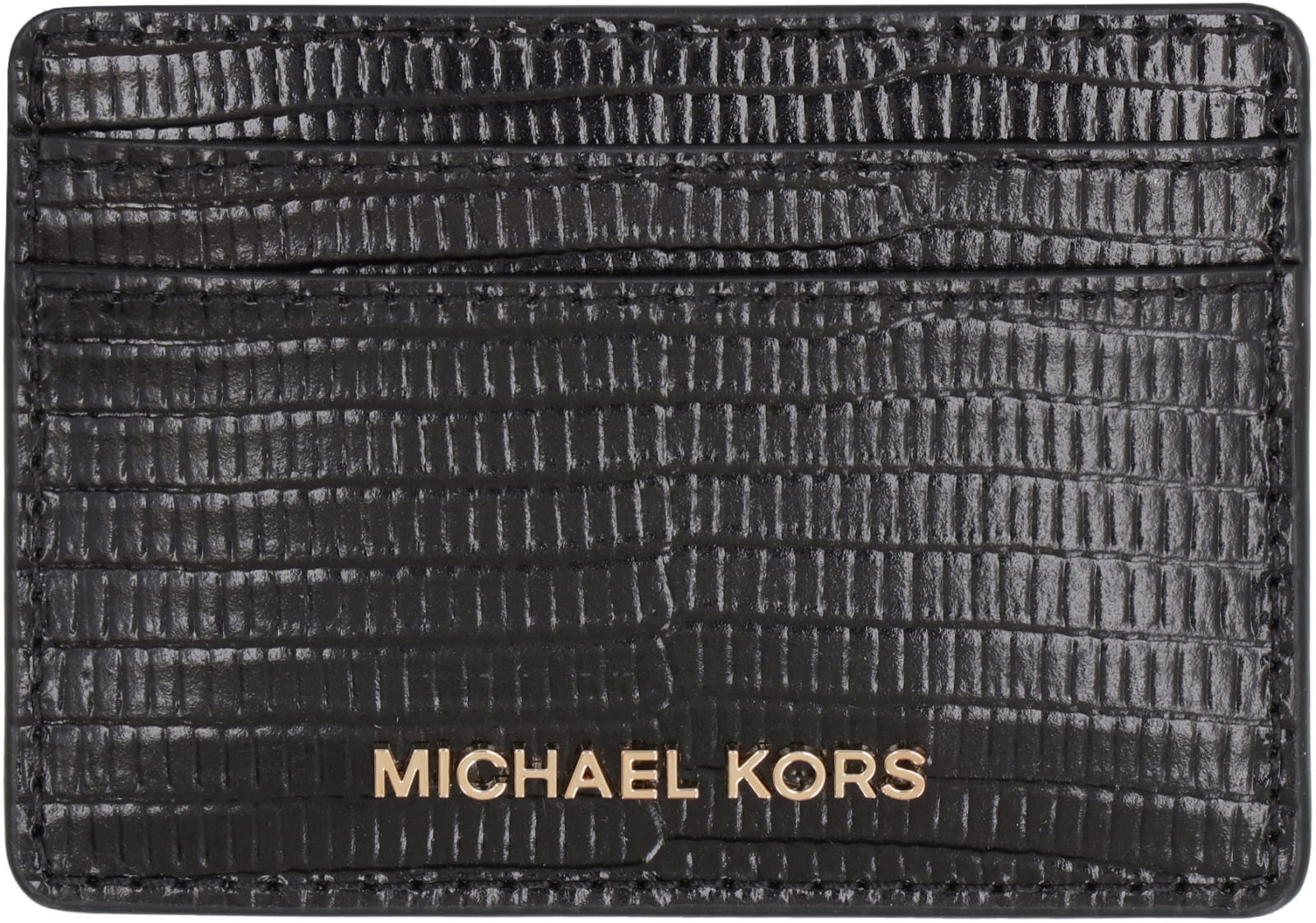 Shop Michael Michael Kors Jet Set Leather Card Holder In Black