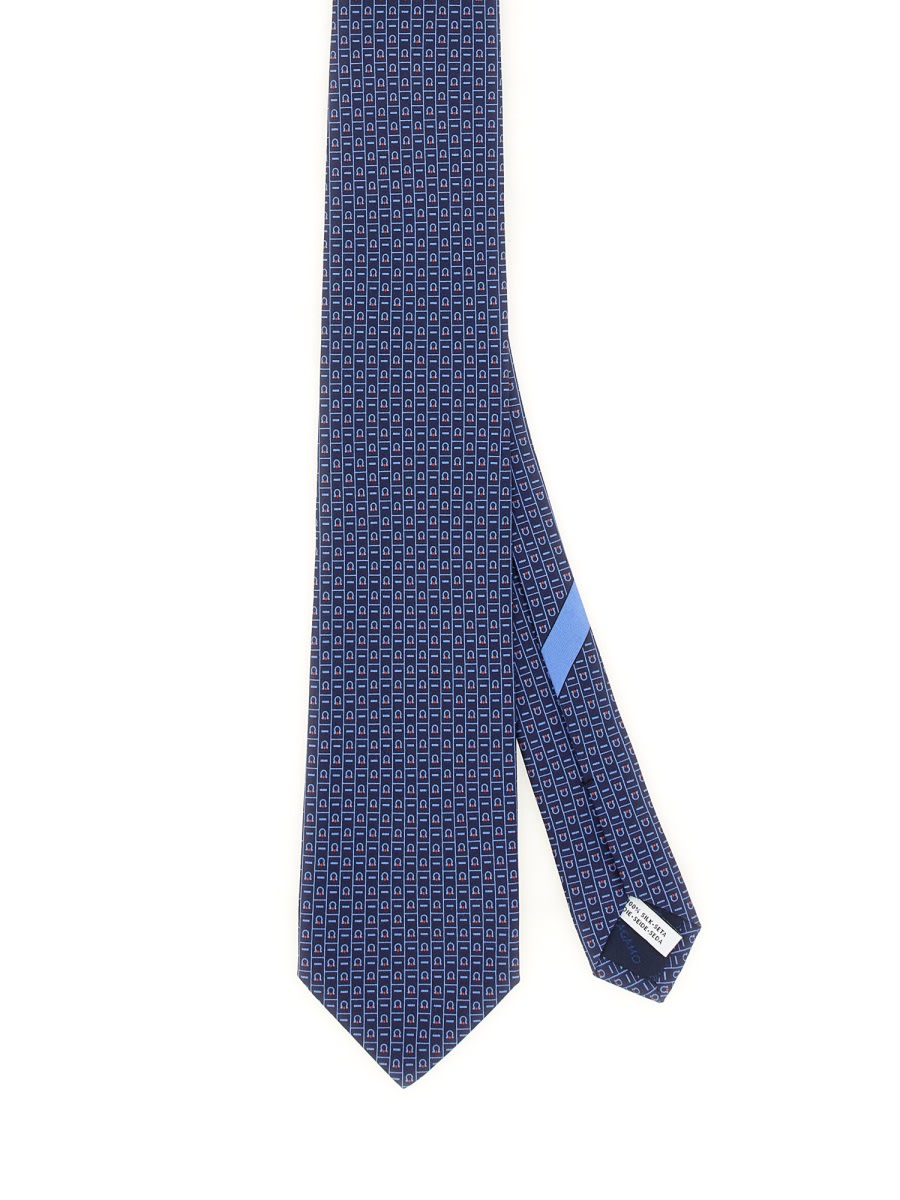 Shop Ferragamo Tie With Logo Print In Blue