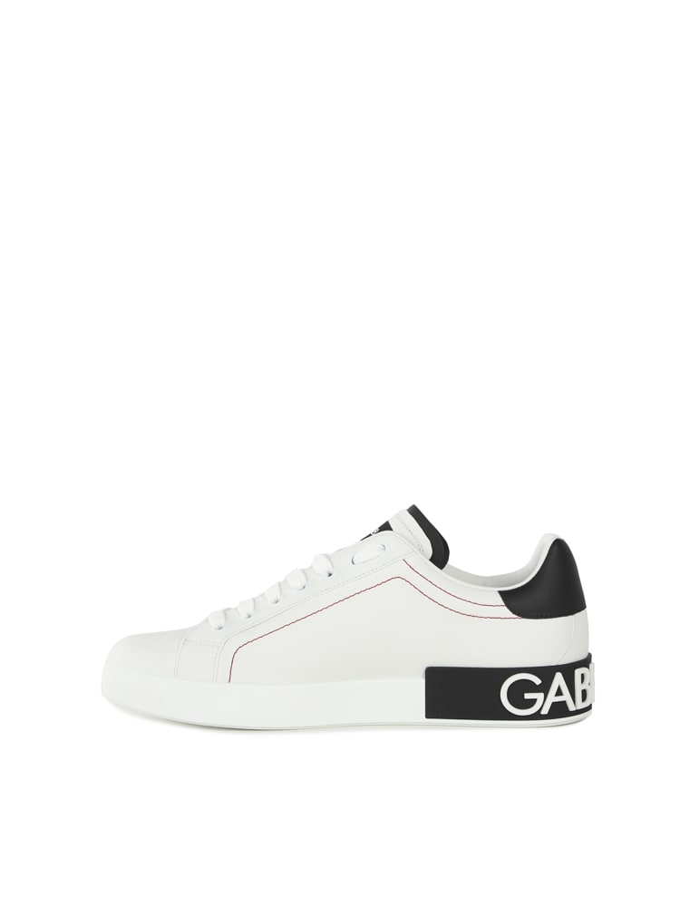 Shop Dolce & Gabbana Portofino Sneakers In Nappa Leather In Bianco/nero