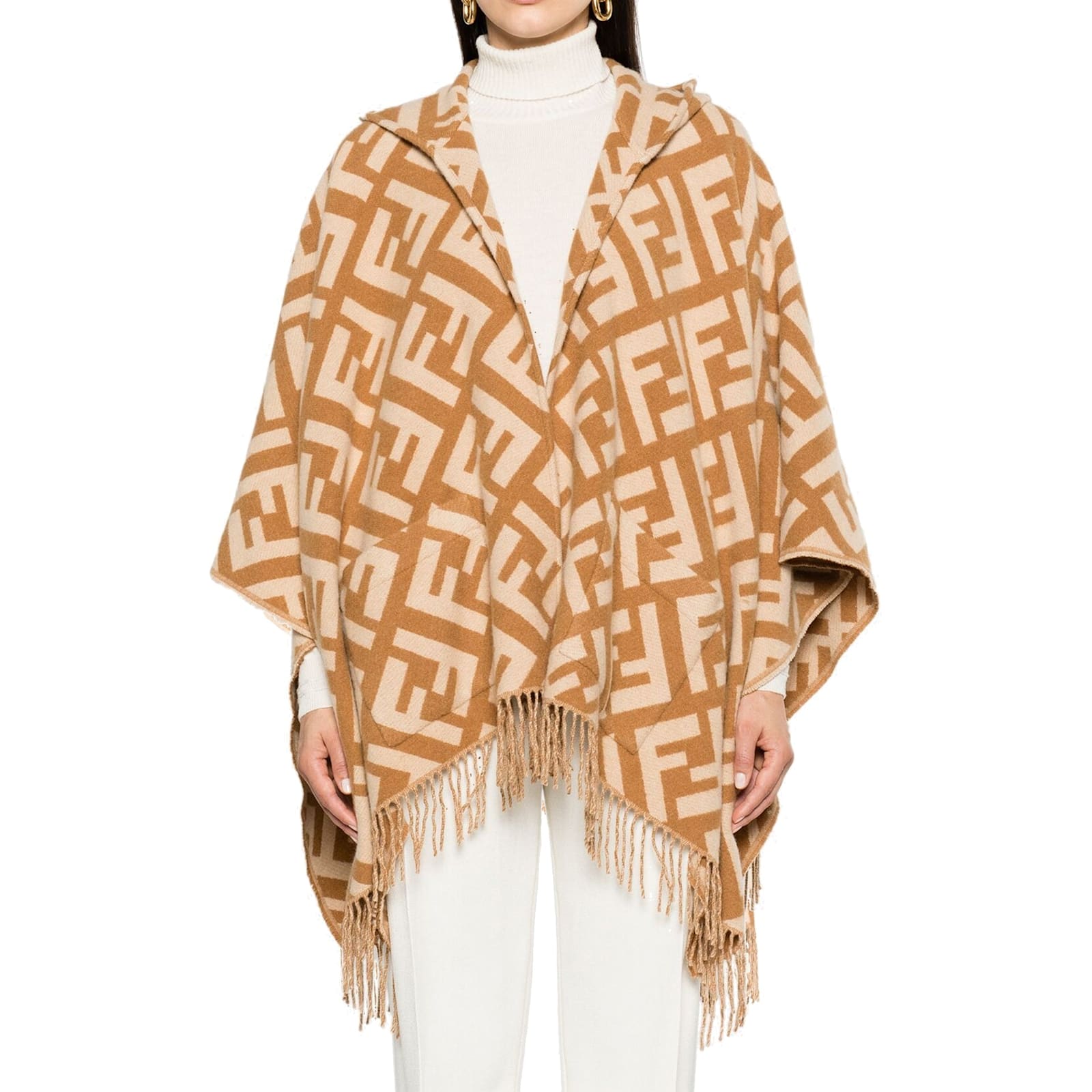 Shop Fendi Ff Jacquard Cashmere Poncho In Brown