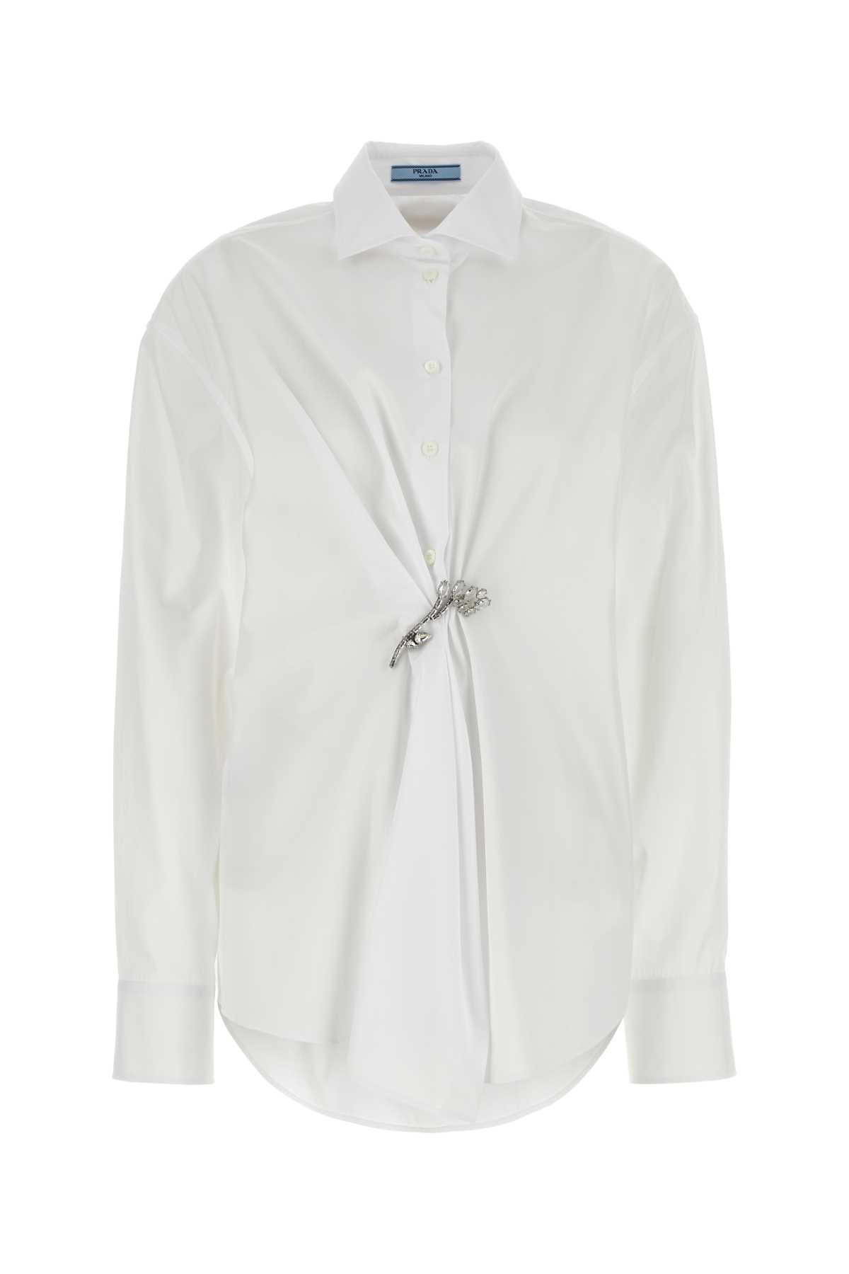 Shop Prada White Poplin Shirt In Bianco