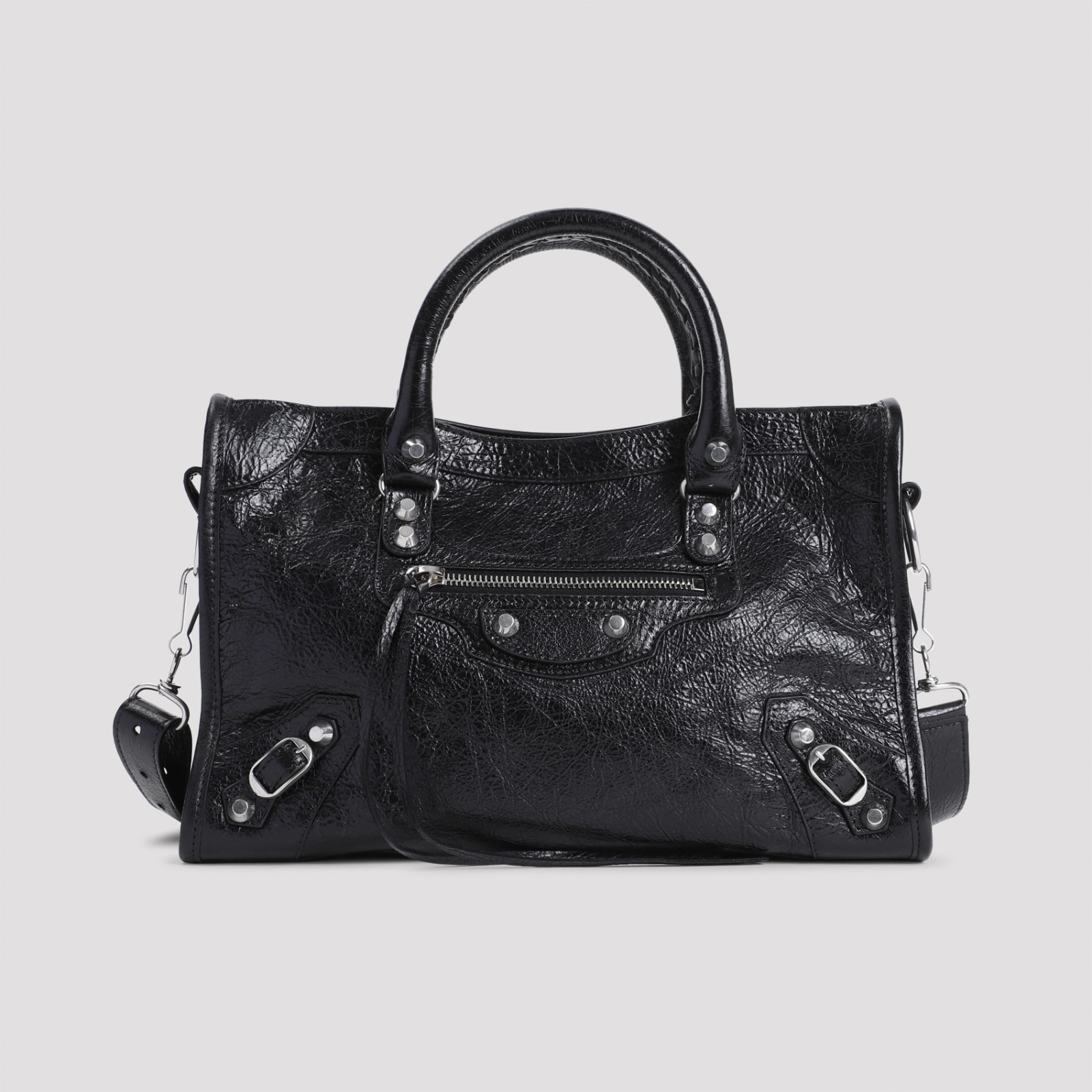 Balenciaga Le City Bag Medium In Metallised Arena Lambskin In Gray