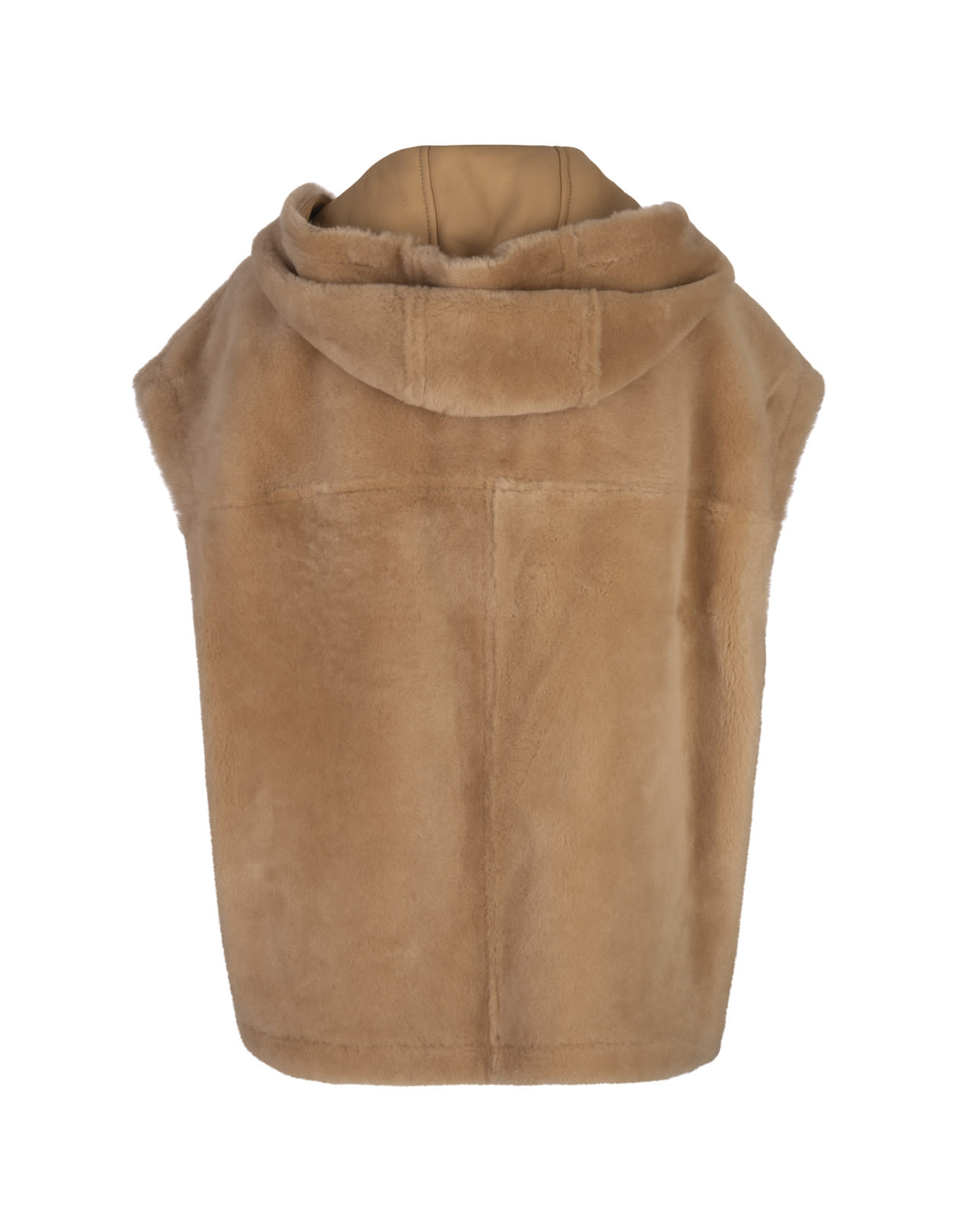 Shop Marni Beige Shearling Hooded Gilet In Brown