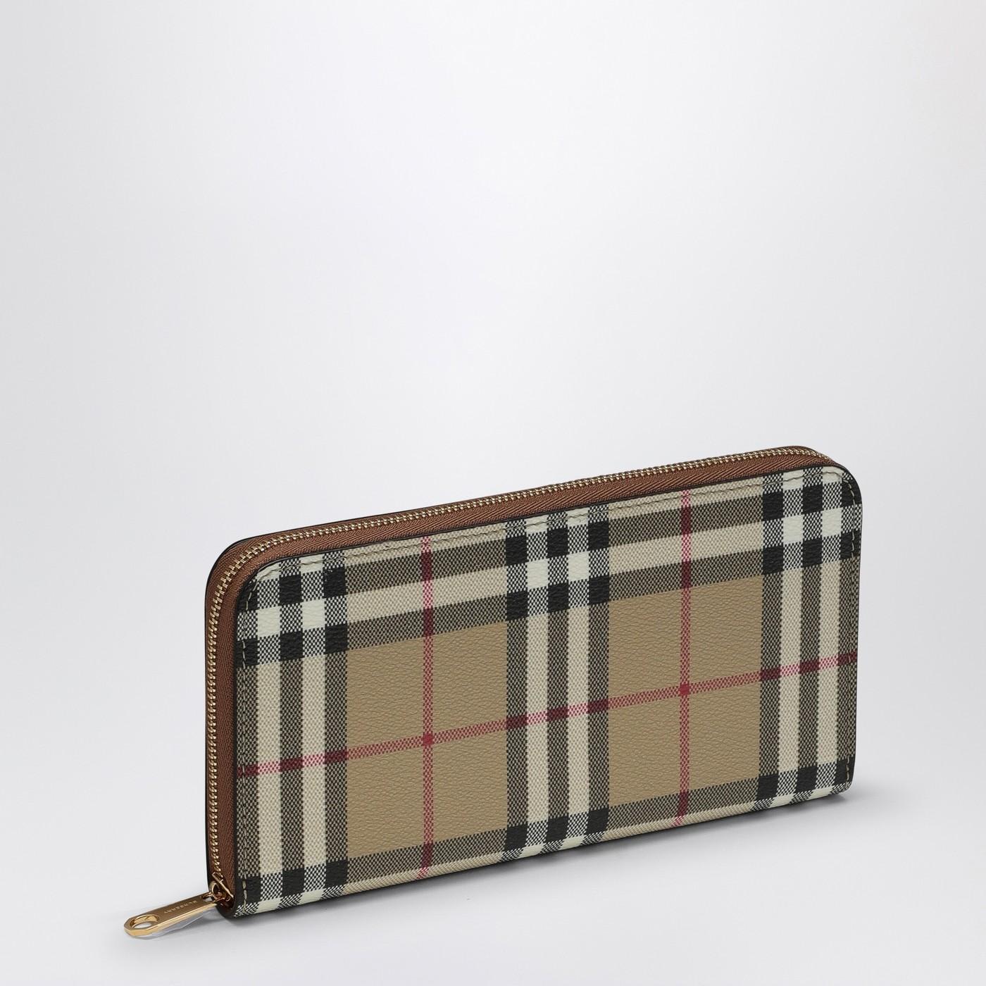 Shop Burberry Check Pattern Zip Wallet In Vint Chck/brir Brown