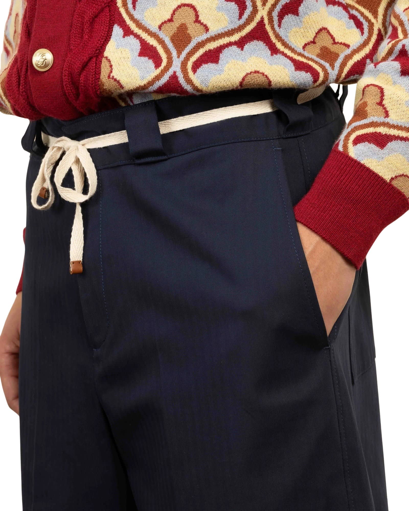 Drôle De Monsieur Chevron Cargo Workwear Shorts Drawstring In Blue