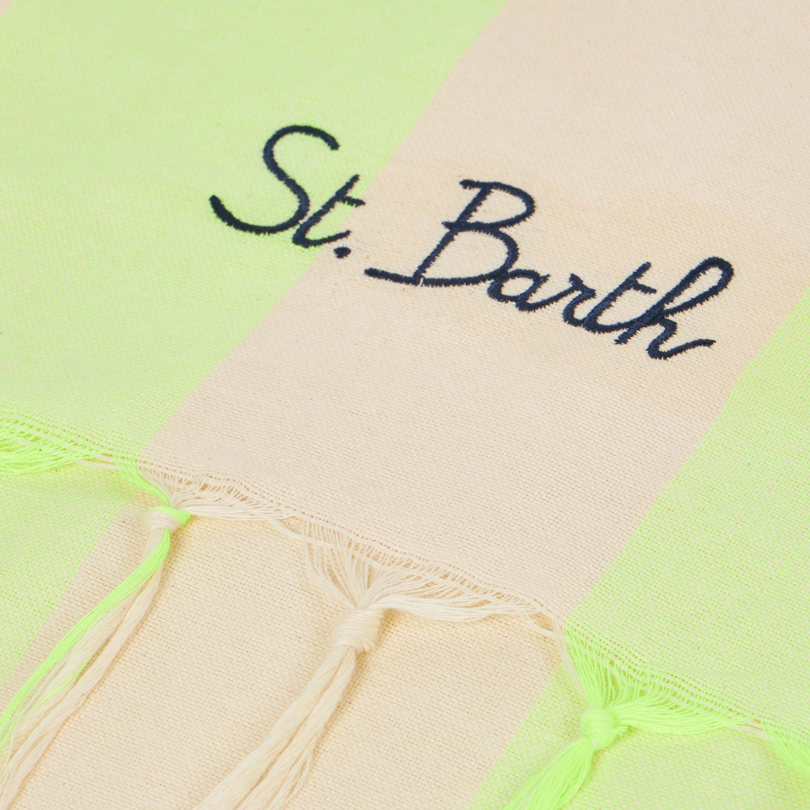 Shop Mc2 Saint Barth Lightweight Cotton Fouta With White And Fluo Yellow Stripes