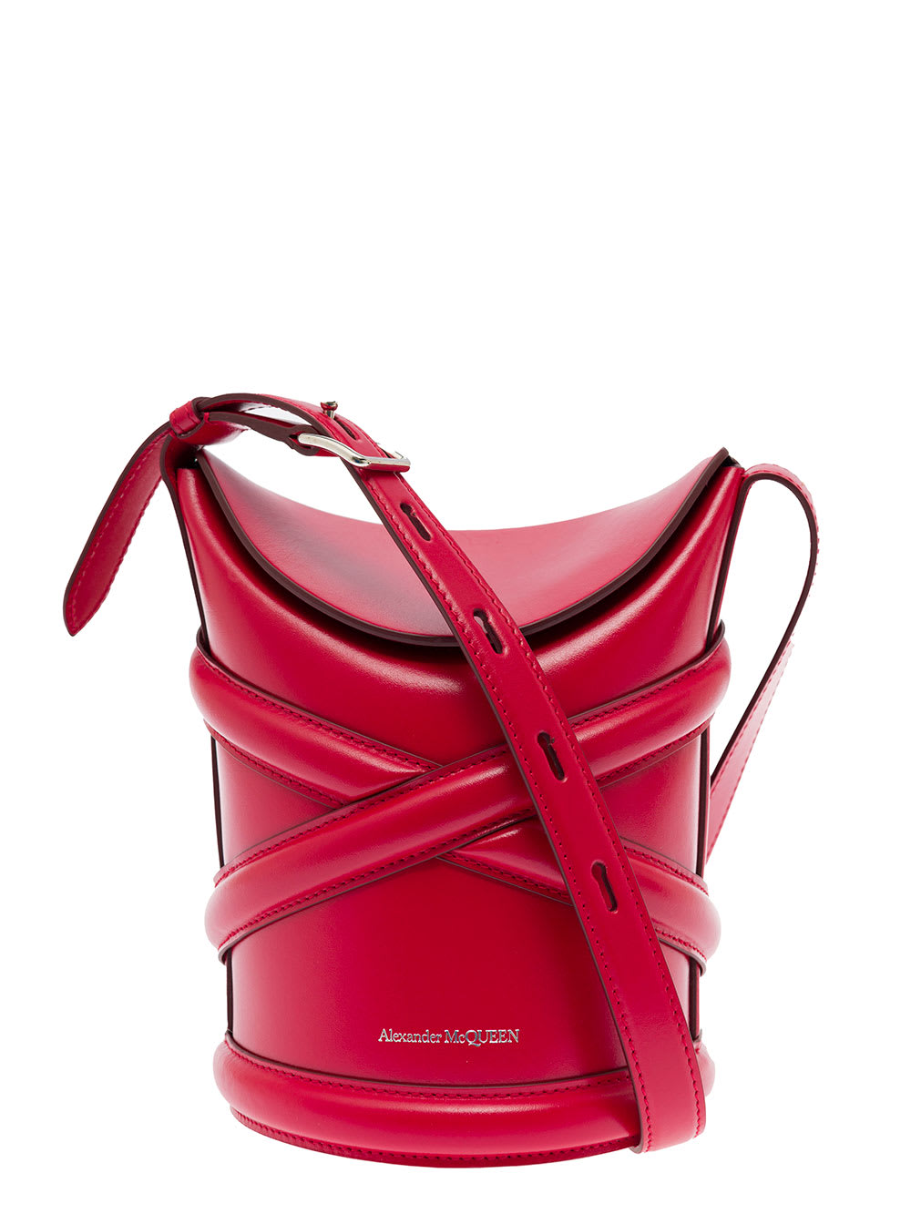 Alexander McQueen Womans The Curve Small Red Leather Crossbody Bag