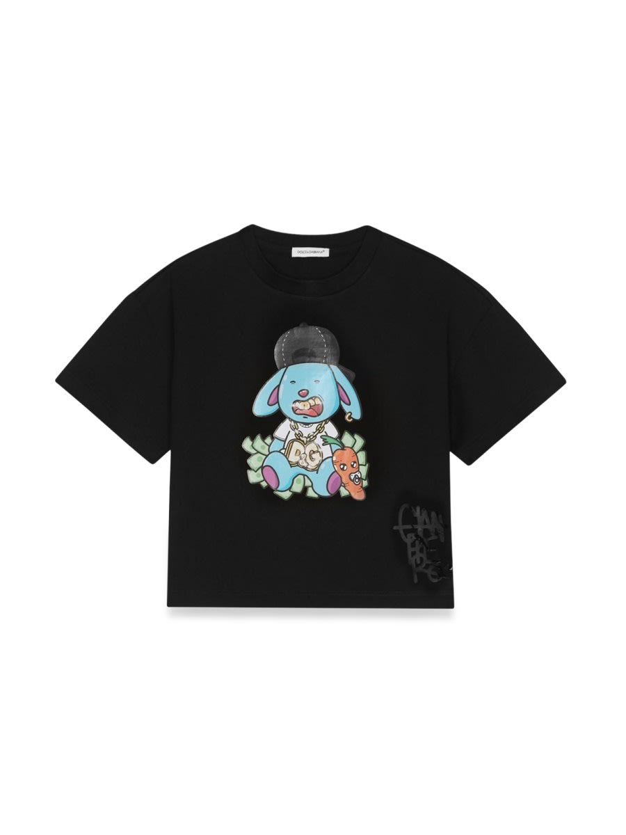 Dolce & Gabbana Kids' T-shirt M/c Rabbit In Black