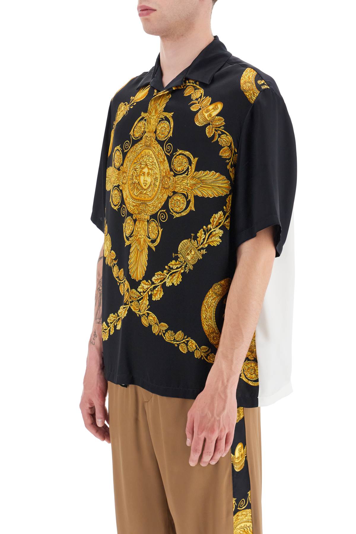 Shop Versace Mascher Baroque Satin Polo Shirt In Black Gold (black)