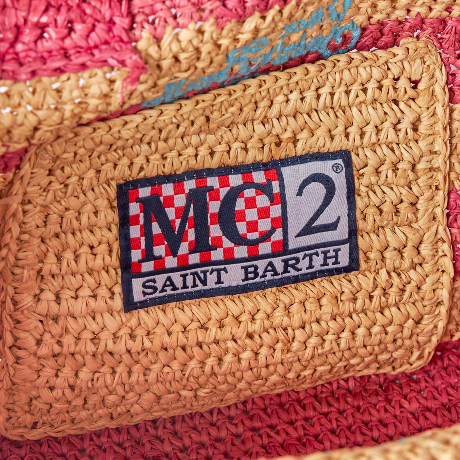 Shop Mc2 Saint Barth Colette Raffia Handbag With White And Pink Stripes