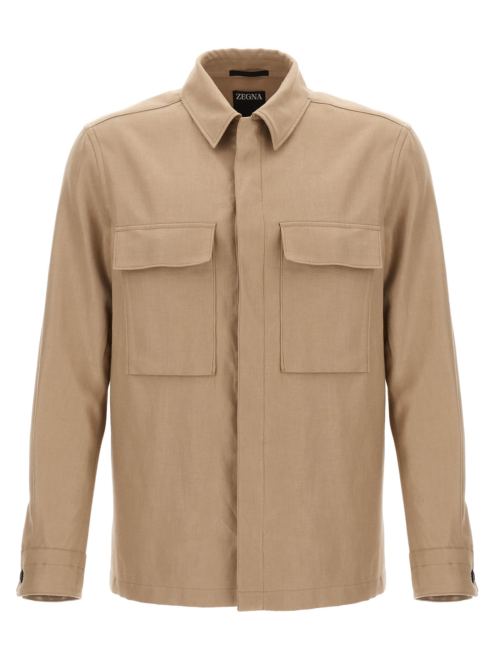 Shop Zegna Oasi Lino Overshirt In Beige