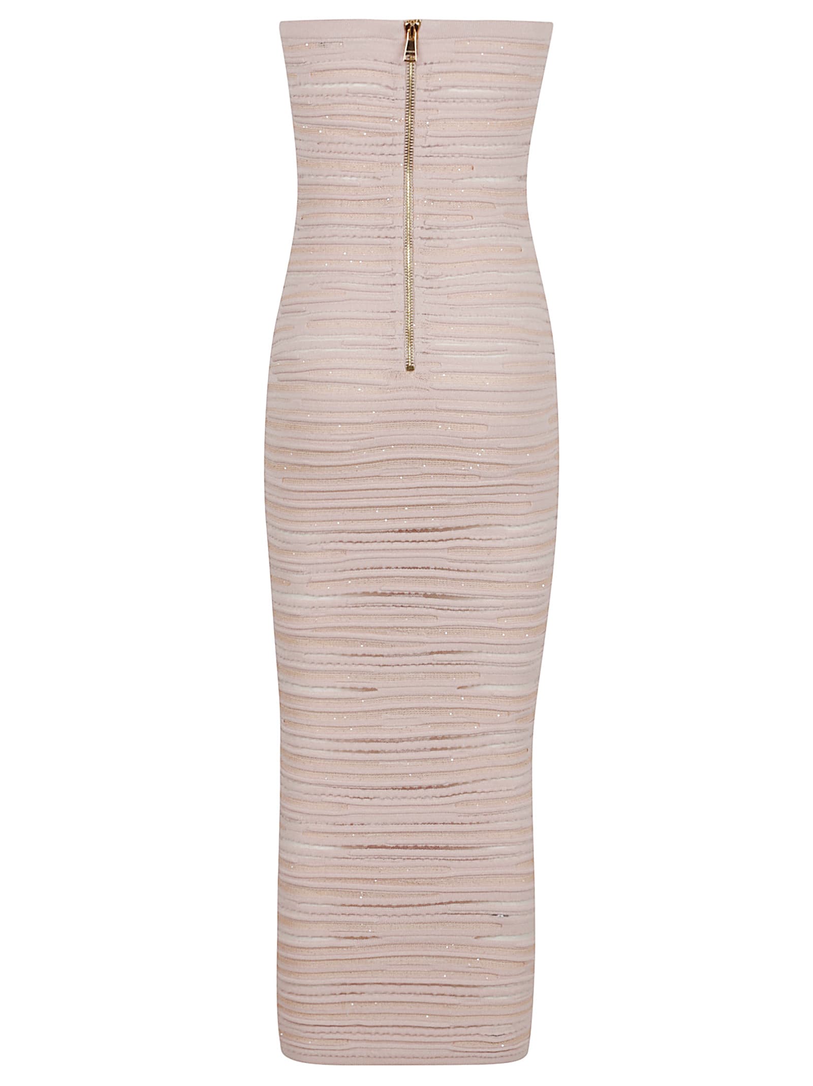 BALMAIN BUSTIER GLITTERED MIDI DRESS