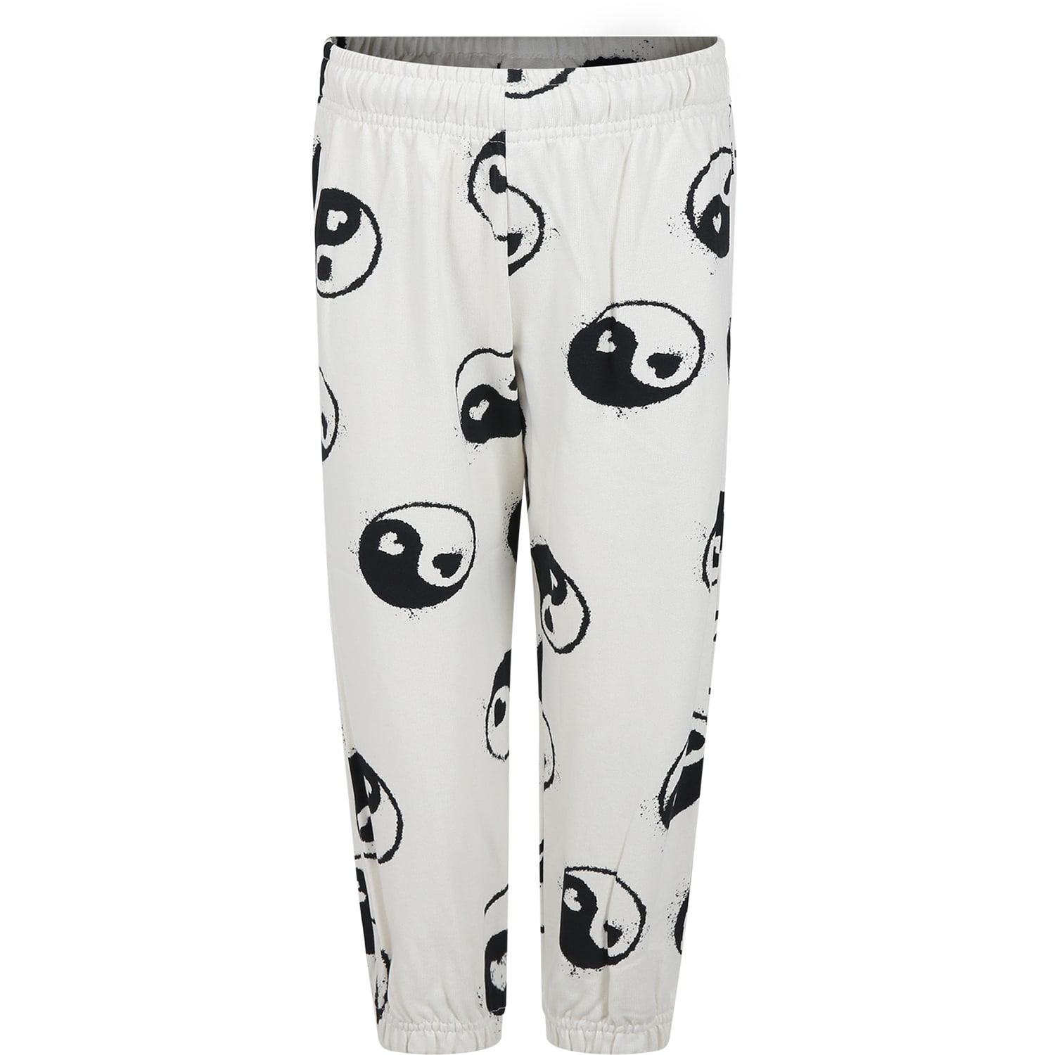 Molo Kids' White Trousers For Girl With Yin And Yang