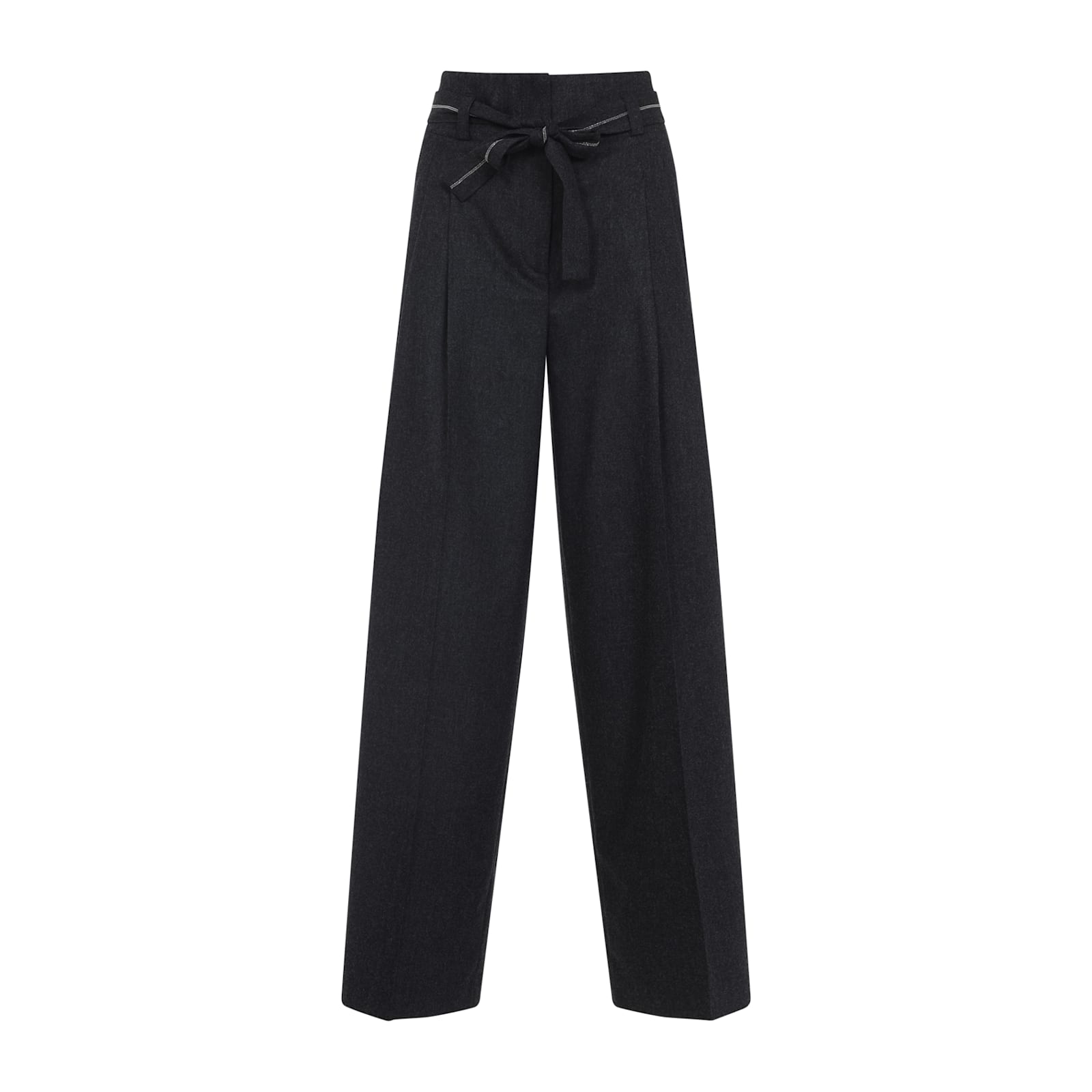 Peserico High-waisted Wide-leg Trousers With Self-tie Belt In Black