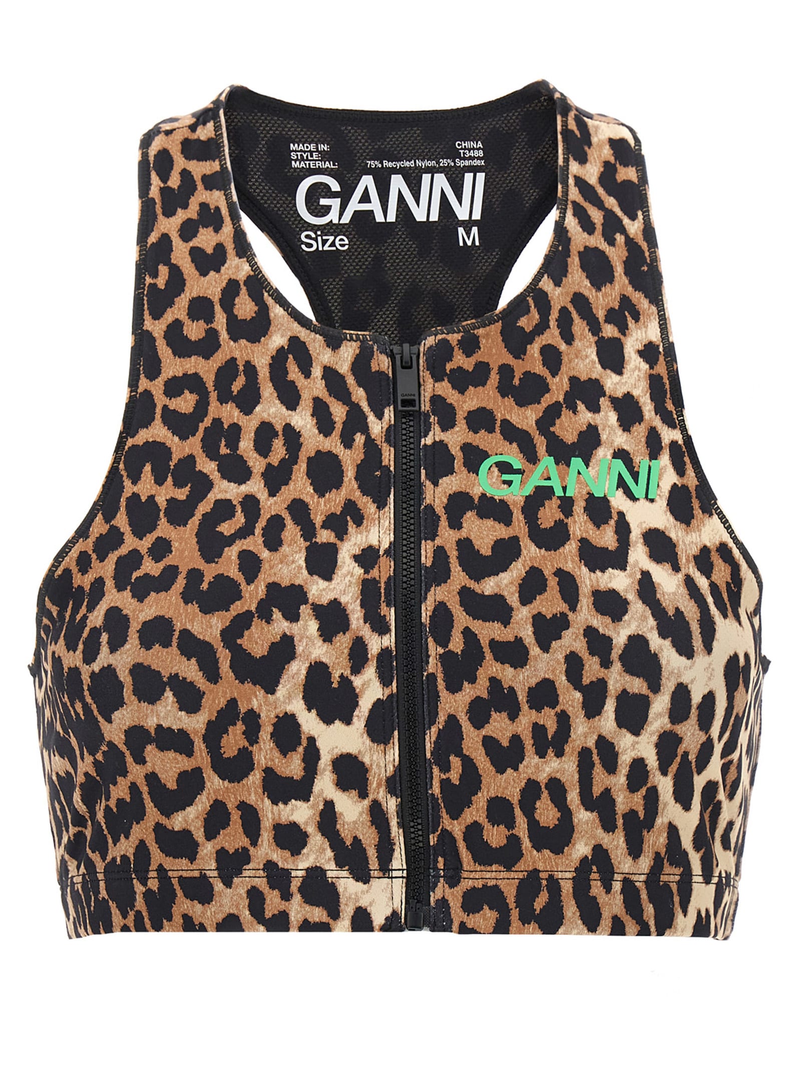 Shop Ganni Logo Leopard Sports Top In Leopard Print