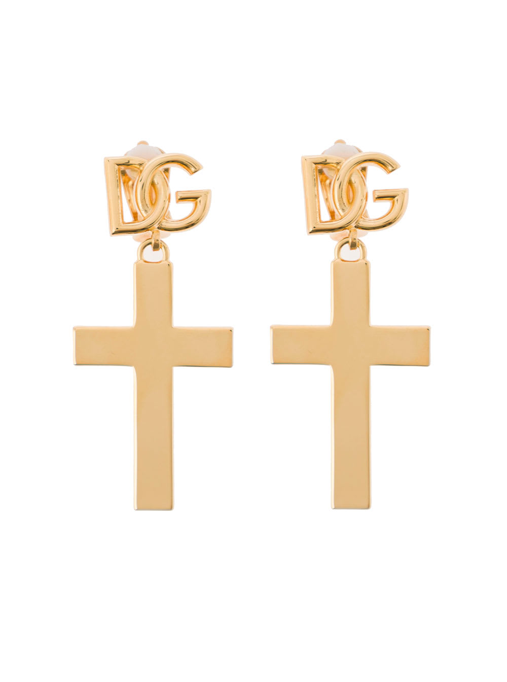 Shop Dolce & Gabbana Gold Tone Earrings With Cross Pendant In Brass Woman In Metallic