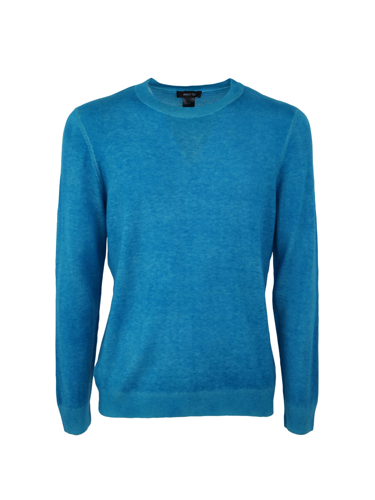 Shop Avant Toi Light Wool Cashmere Round Neck Pullover With Destroyed Edges In Curacao