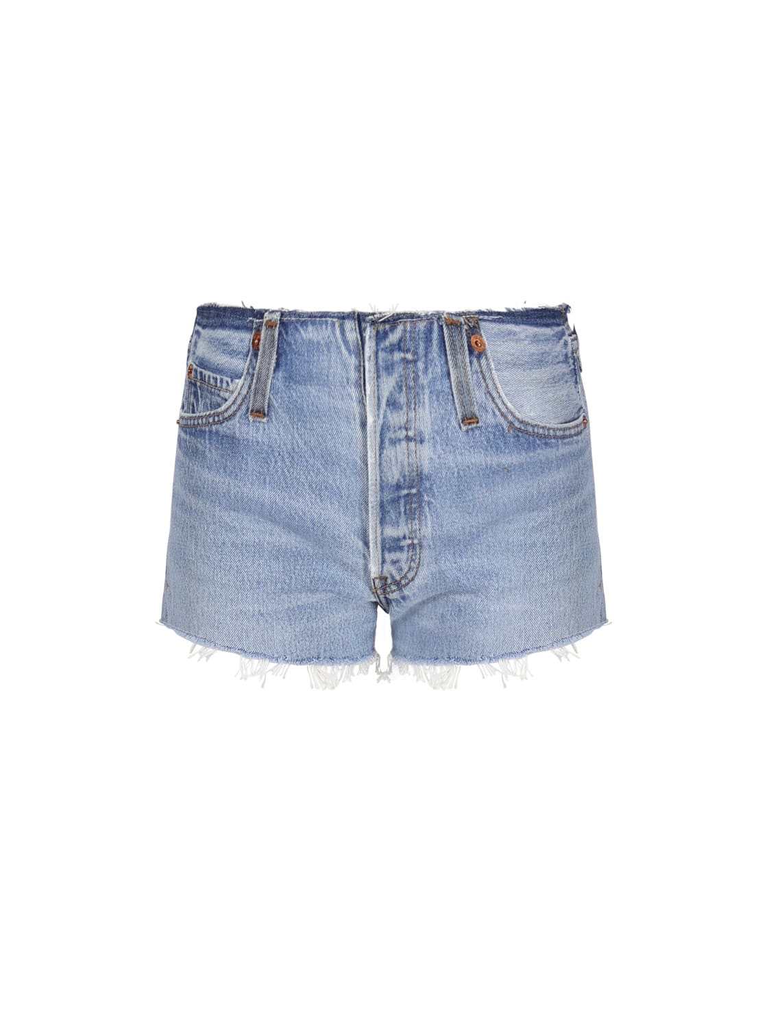 Re/done 70s Pocket High-rise Denim Shorts In Indigo