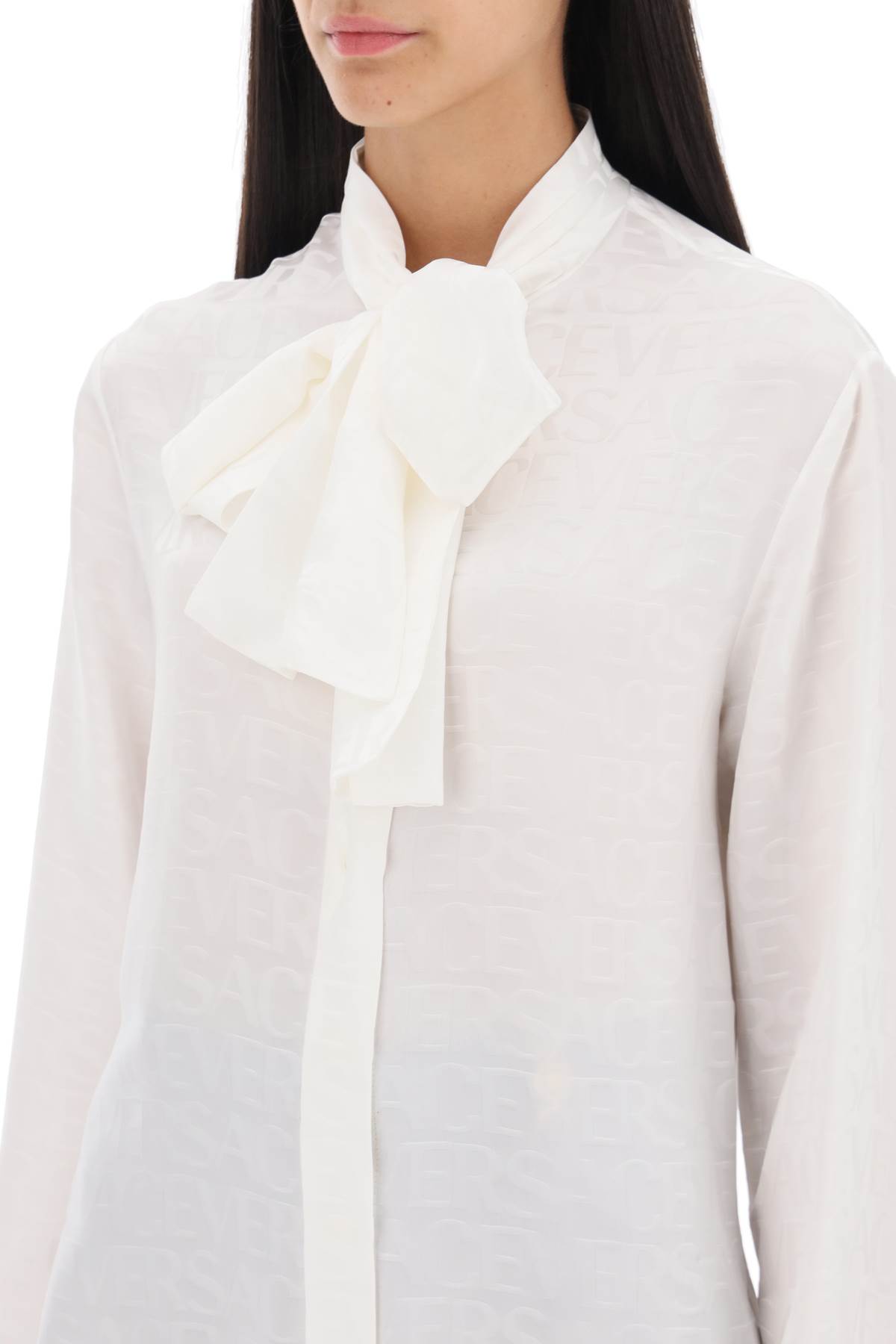 Shop Versace Allover Lavallière Shirt In Optical White (white)