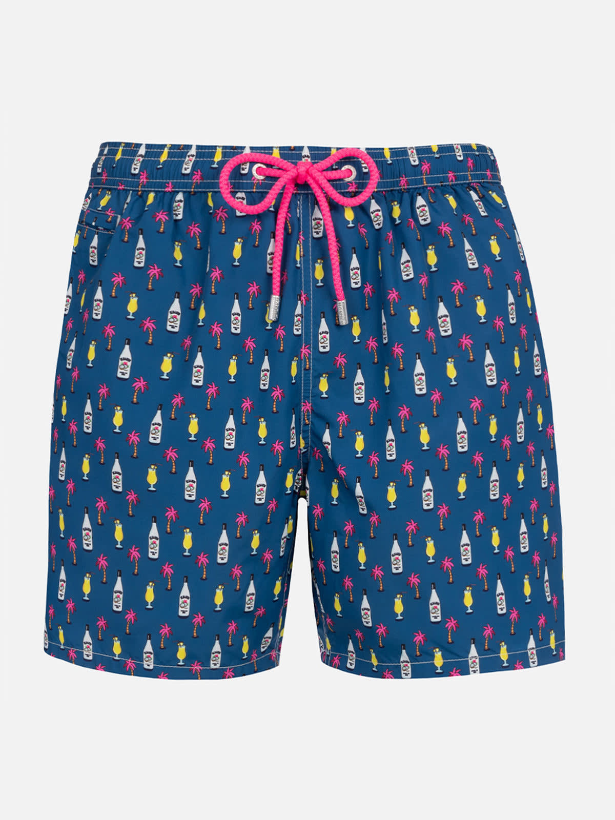 Shop Mc2 Saint Barth Man Lightweight Fabric Swim-shorts Lighting Micro Fantasy With Cocktail Print In Blue