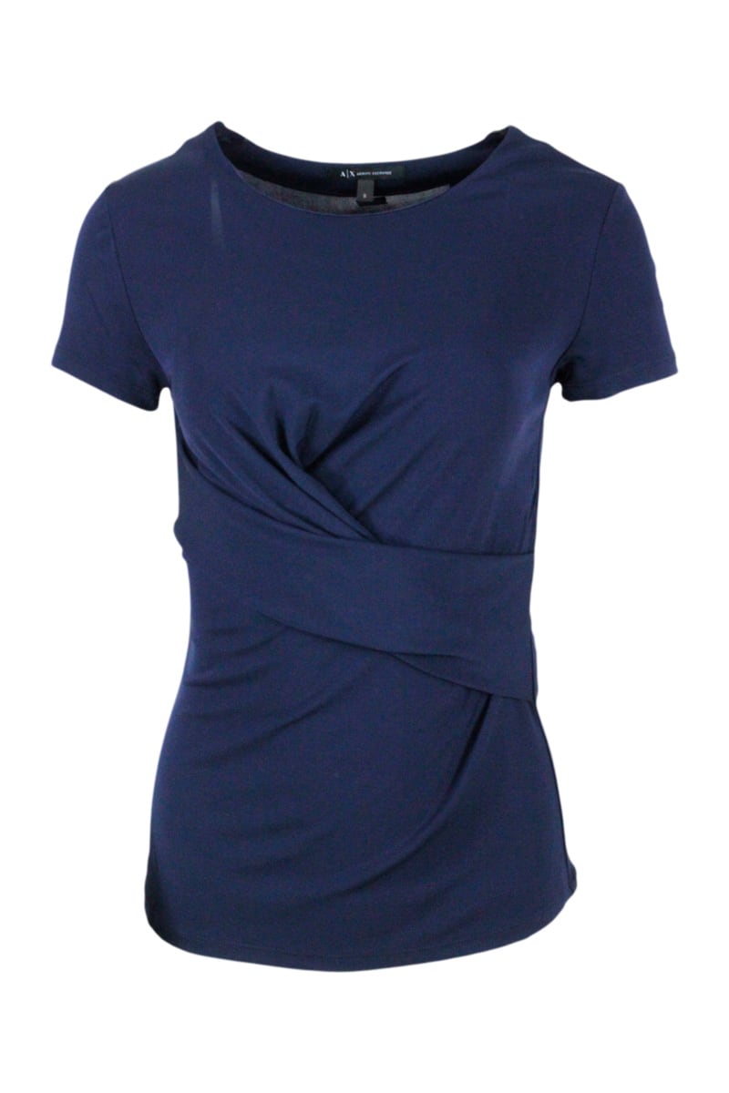 Armani Collezioni Short-sleeved Crew-neck T-shirt In Light Viscose With Cross On The Front