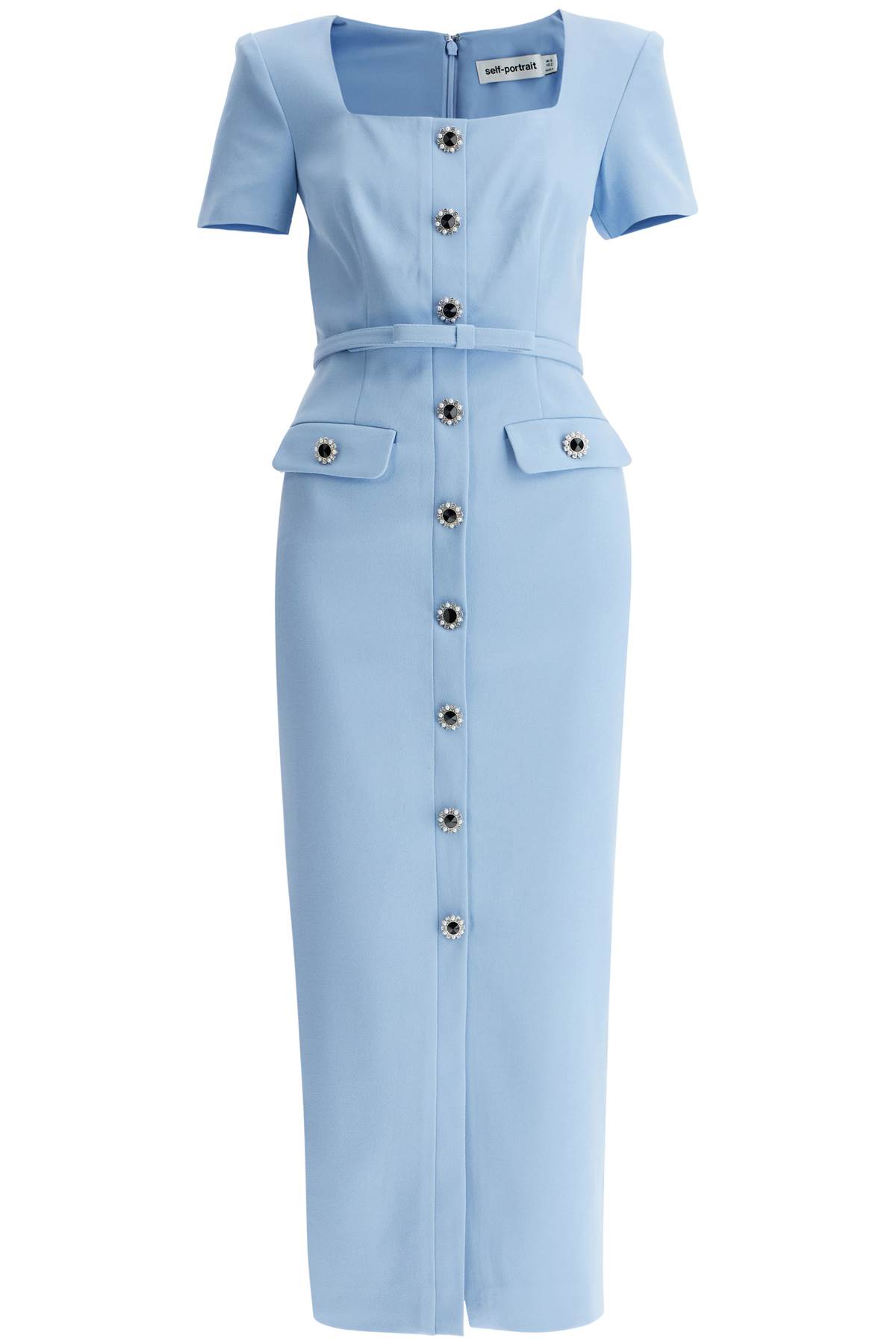 Blue Crepe Button Midi Dress