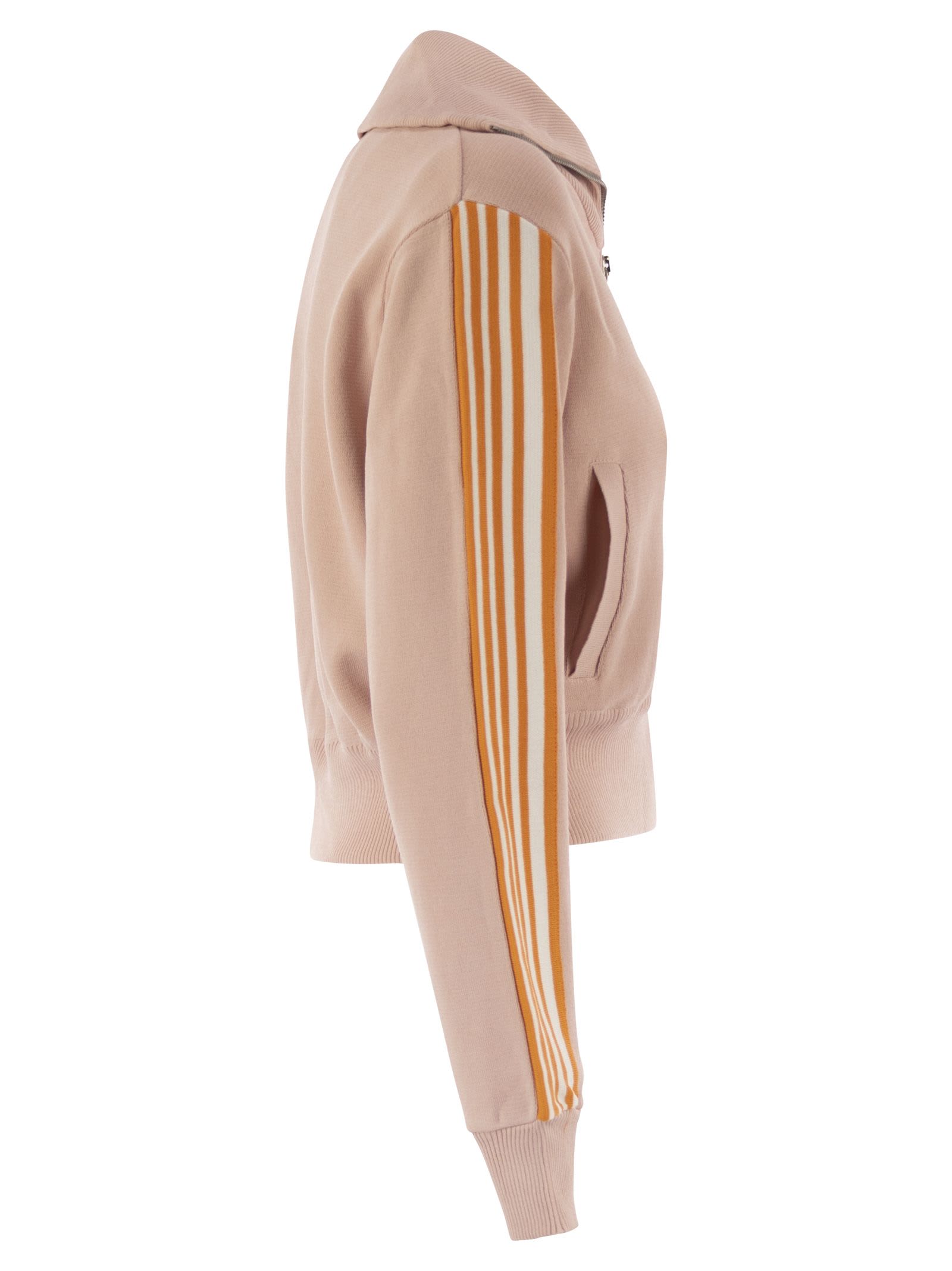 Autry Viscose Blend Jacket With Embroidered Logo And Contrasting Stripes In Pink