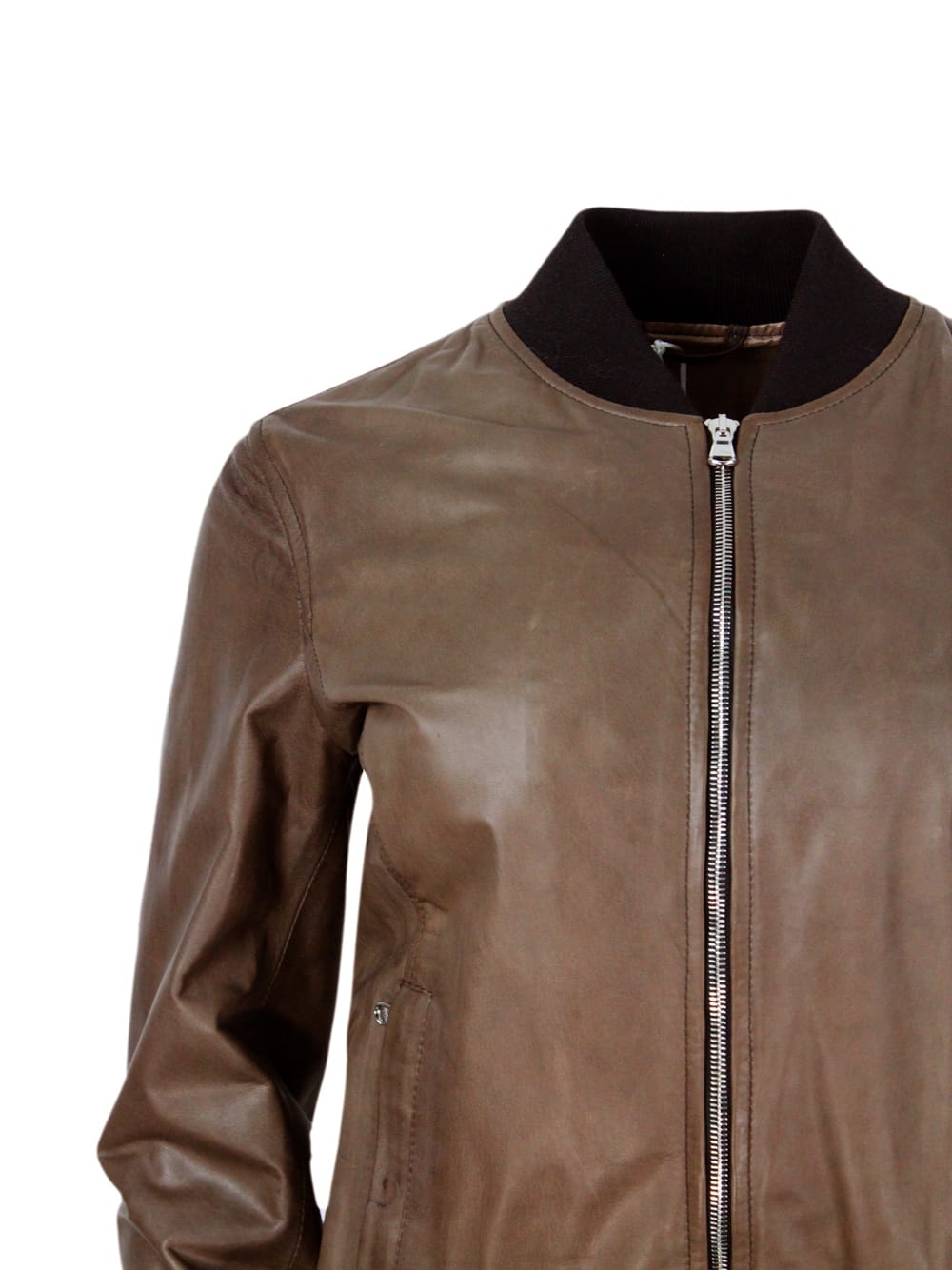 Shop Barba Napoli Bomber Jacket In Soft And Fine Hand-buffered Leather With College Collar And Zip Closure In Brown